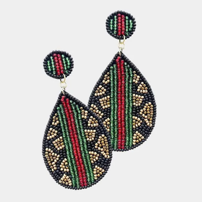 Leopard Pattern Color Block Seed Beaded Earrings