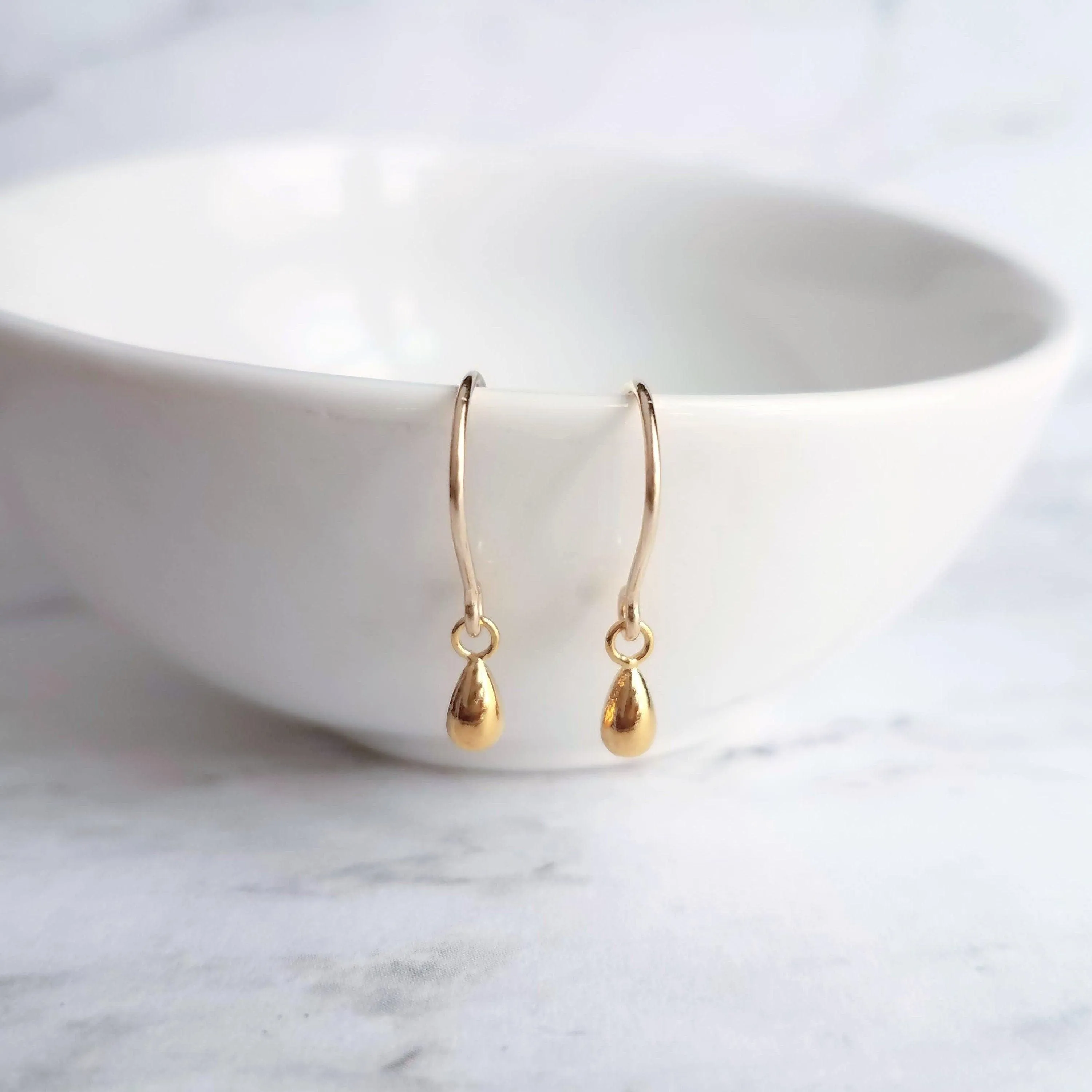Little Gold Teardrop Earrings, 14K gold fill hooks, small gold drop earring, tiny teardrop earring, small dangle earring, gold raindrop