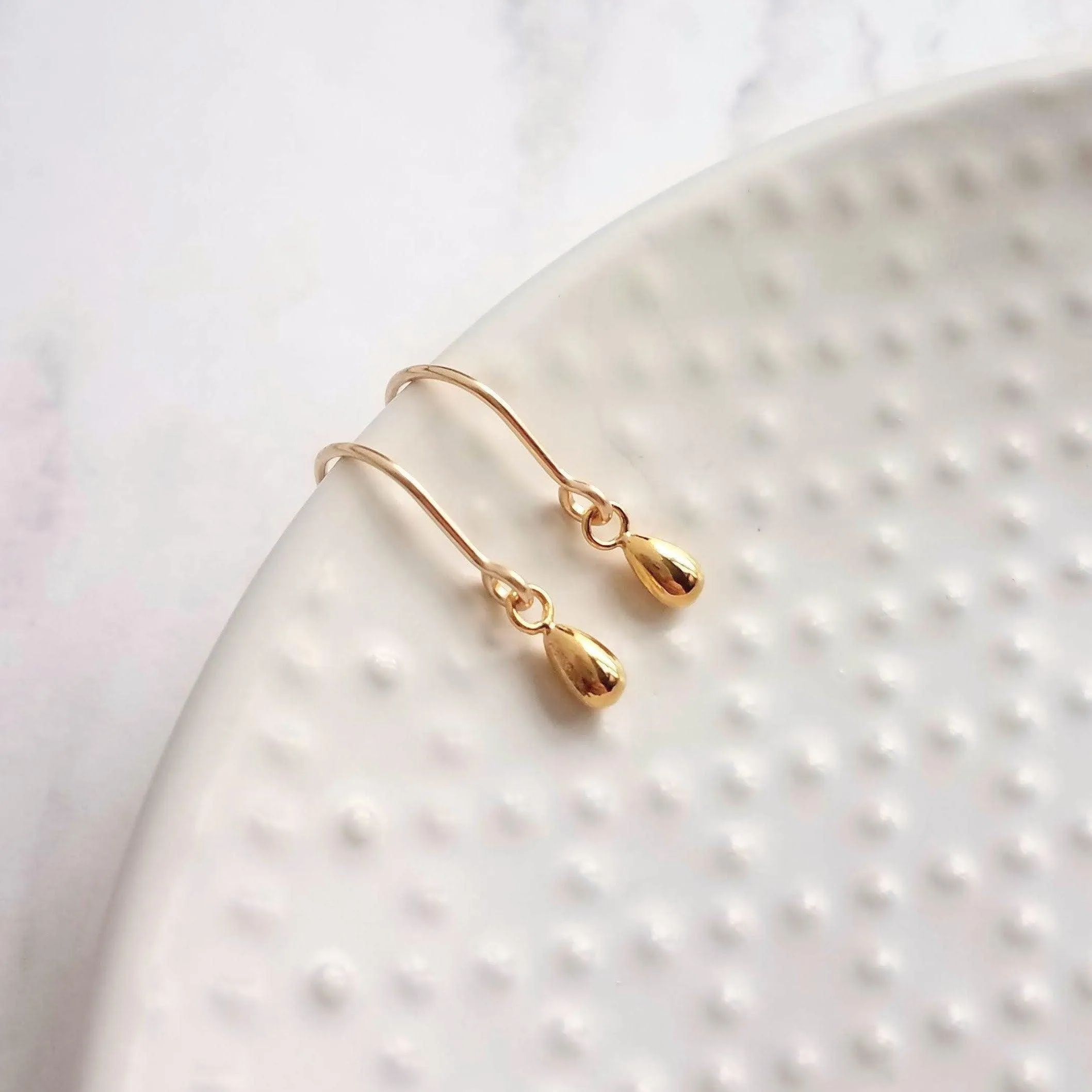 Little Gold Teardrop Earrings, 14K gold fill hooks, small gold drop earring, tiny teardrop earring, small dangle earring, gold raindrop