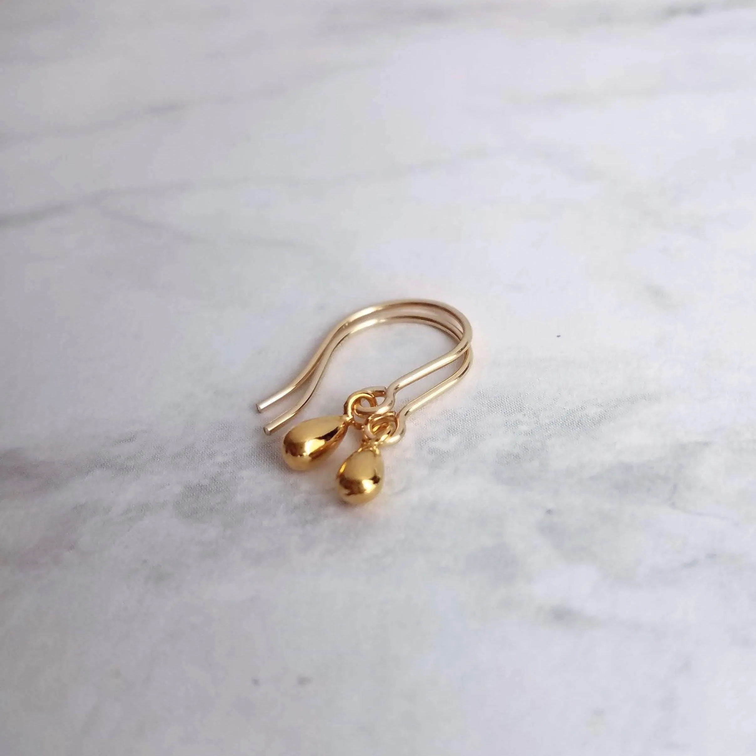Little Gold Teardrop Earrings, 14K gold fill hooks, small gold drop earring, tiny teardrop earring, small dangle earring, gold raindrop