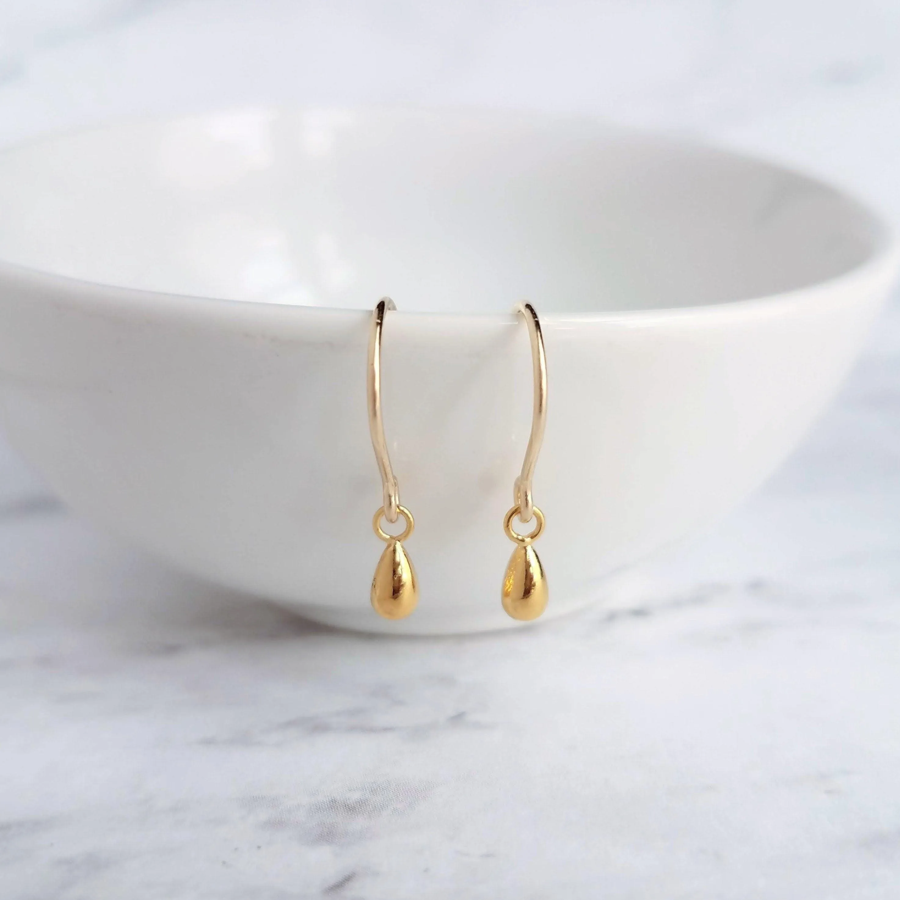 Little Gold Teardrop Earrings, 14K gold fill hooks, small gold drop earring, tiny teardrop earring, small dangle earring, gold raindrop