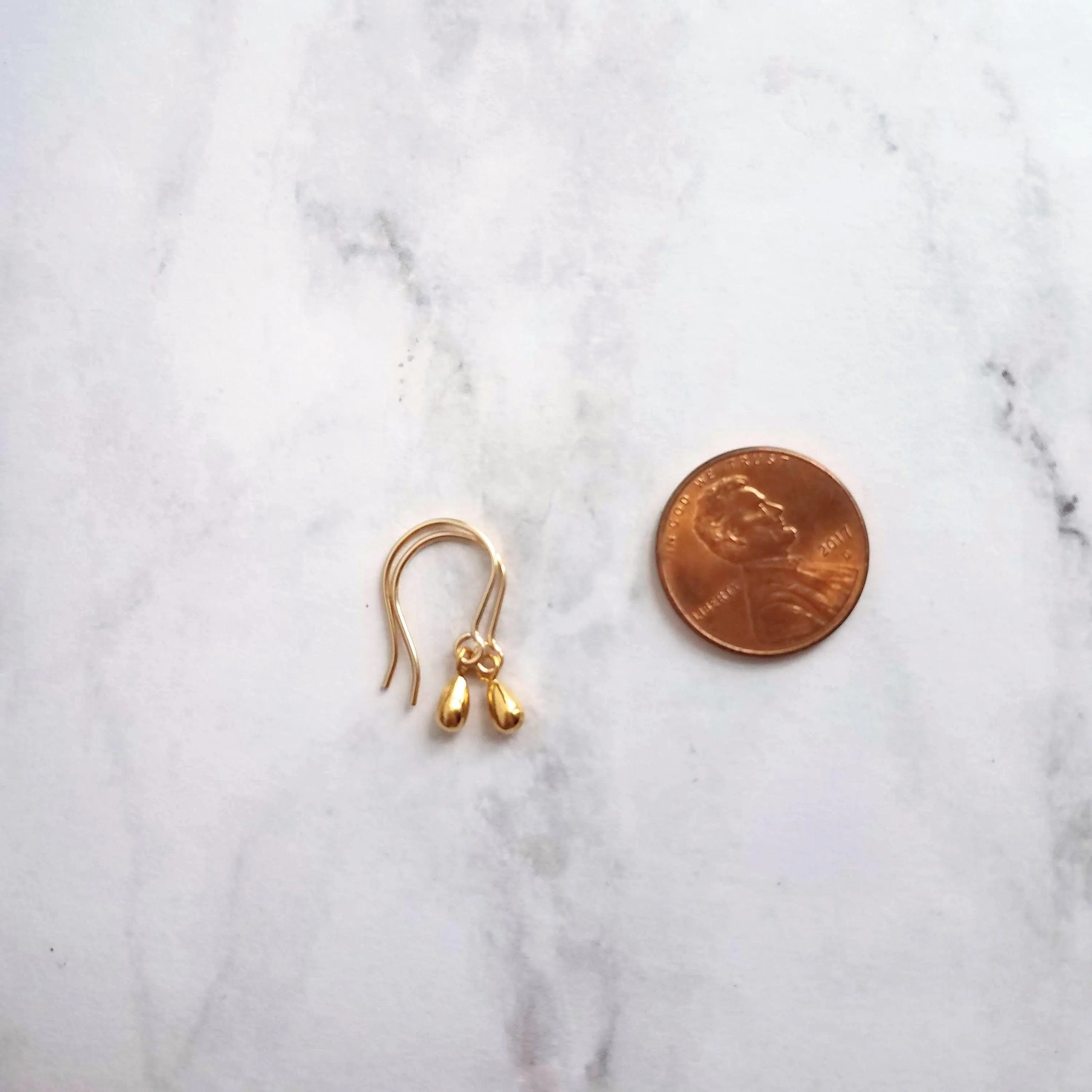 Little Gold Teardrop Earrings, 14K gold fill hooks, small gold drop earring, tiny teardrop earring, small dangle earring, gold raindrop