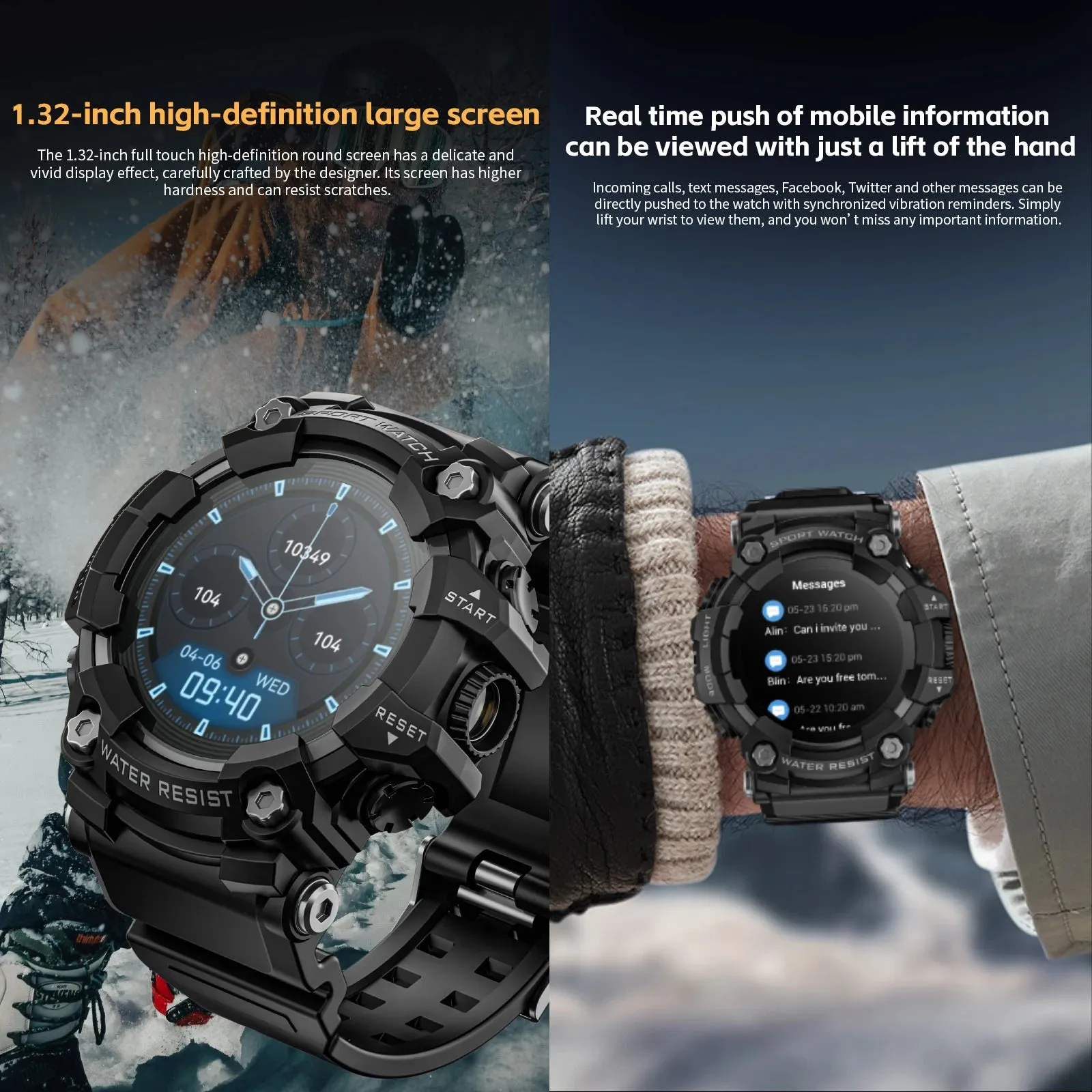 LOKMAT ATTACK-GT Upgrade Sport Smart Watch Waterproof Bluetooth Calls Rugged Smartwatches Flashlight Fitness Tracker for Phone