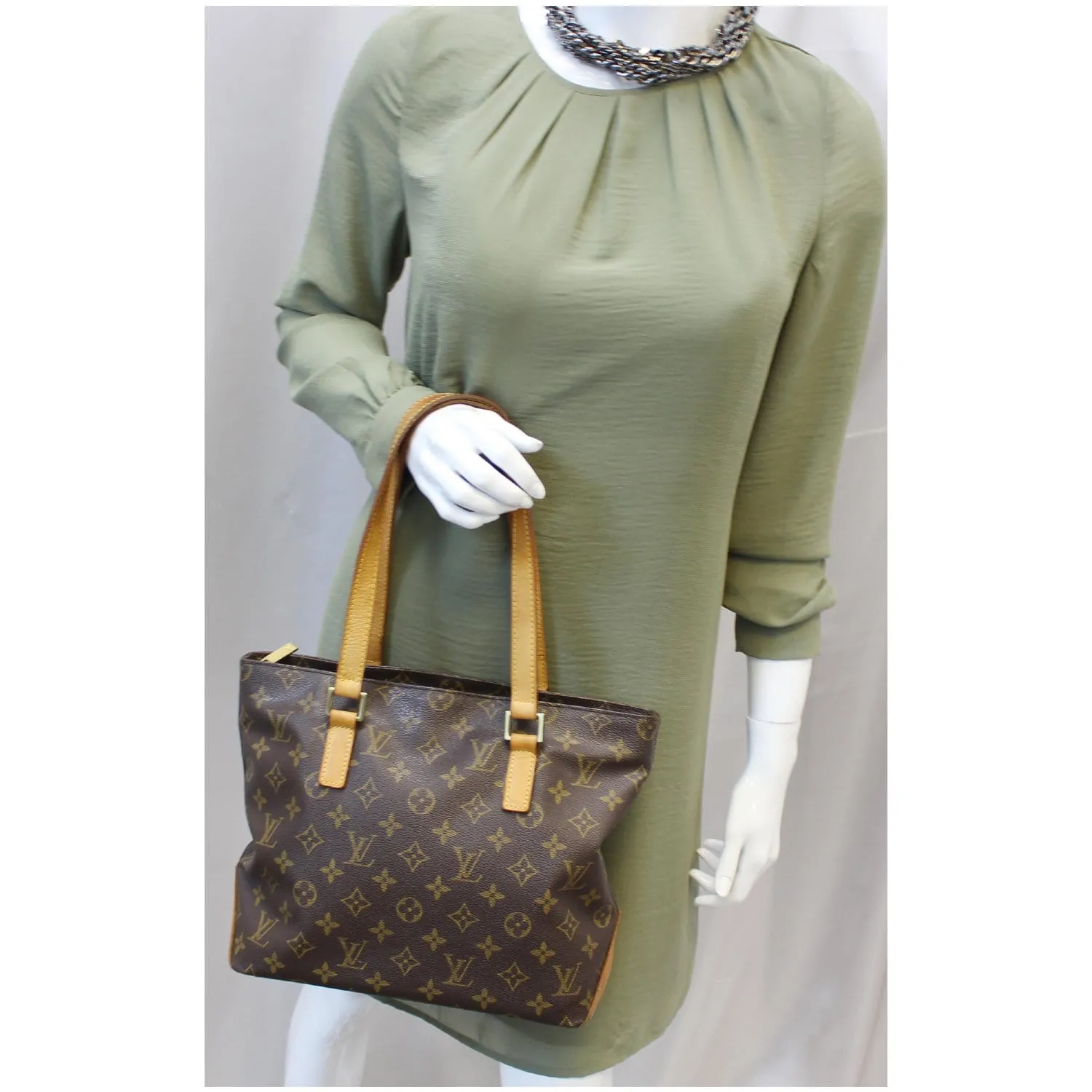 LOUIS VUITTON Cabas Piano Monogram Canvas Shoulder Bag Brown
