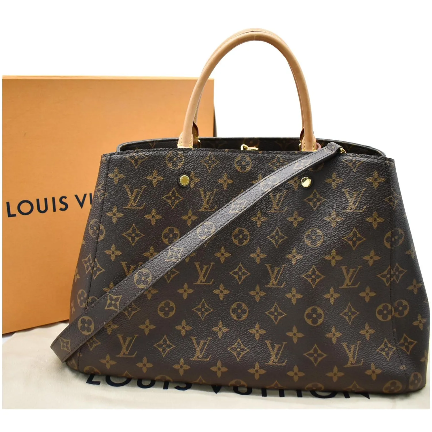 LOUIS VUITTON Montaigne GM Monogram Canvas Shoulder Bag Brown