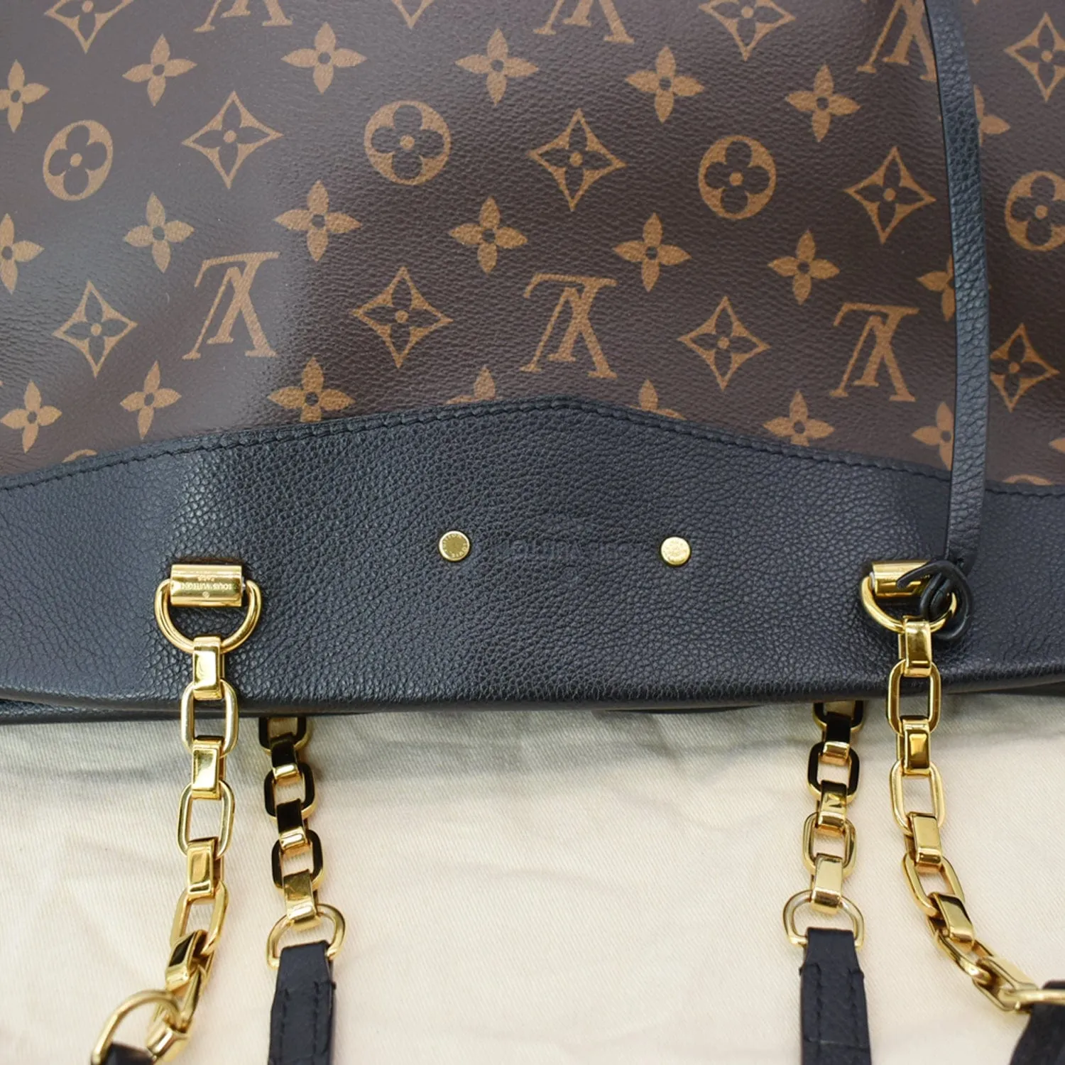 LOUIS VUITTON Pallas Chain Monogram Canvas Shopper Bag Brown