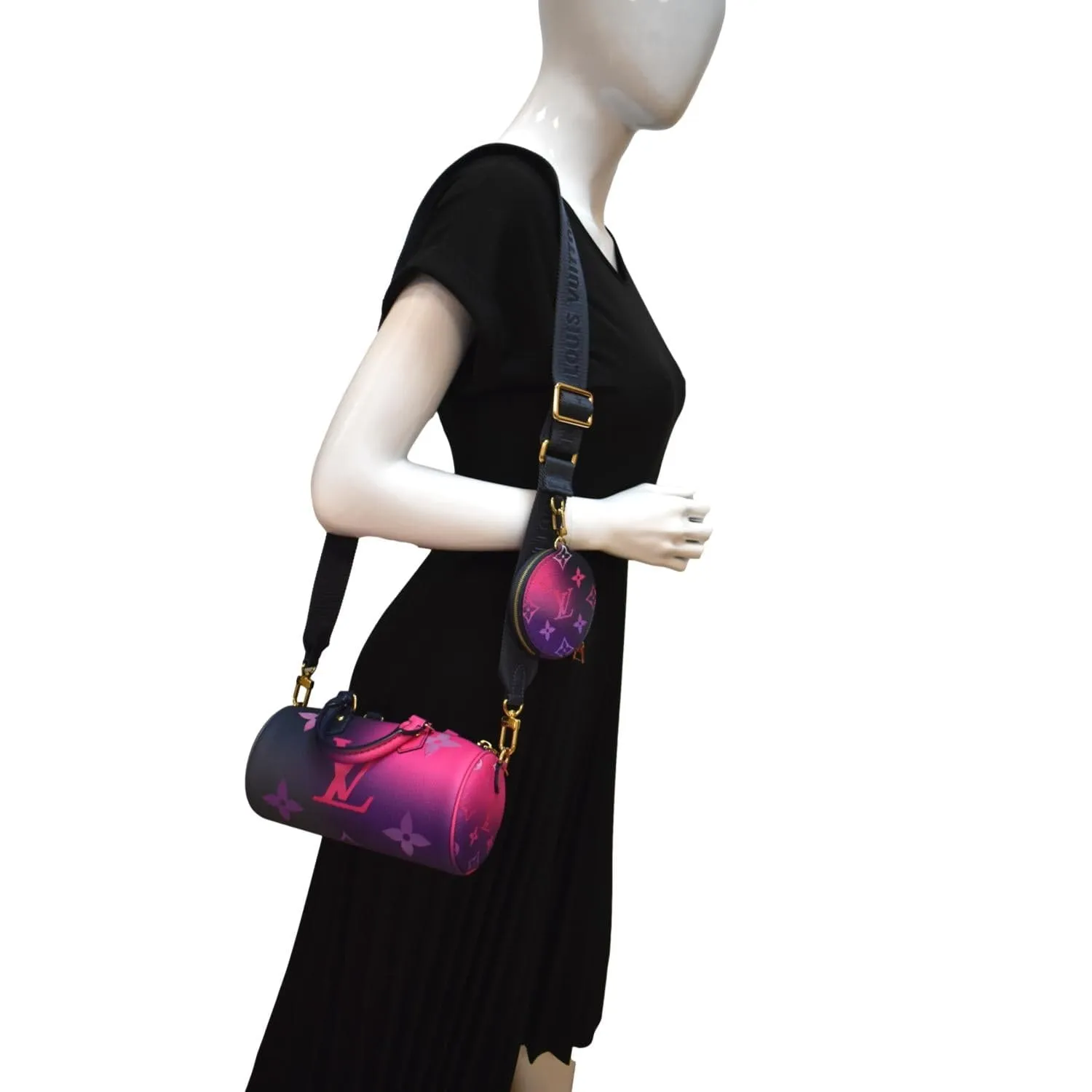 LOUIS VUITTON Papillon BB Monogram Canvas Shoulder Handbag Midnight Fuchsia