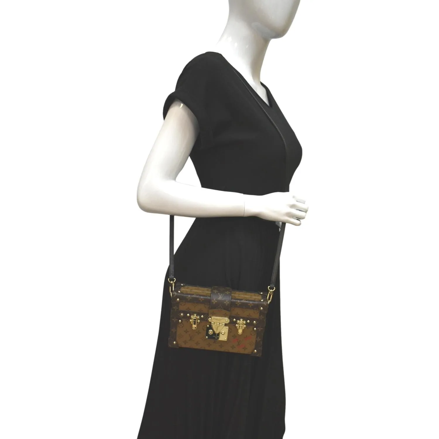 LOUIS VUITTON Petite Malle Monogram Reverse Canvas Shoulder Bag Brown