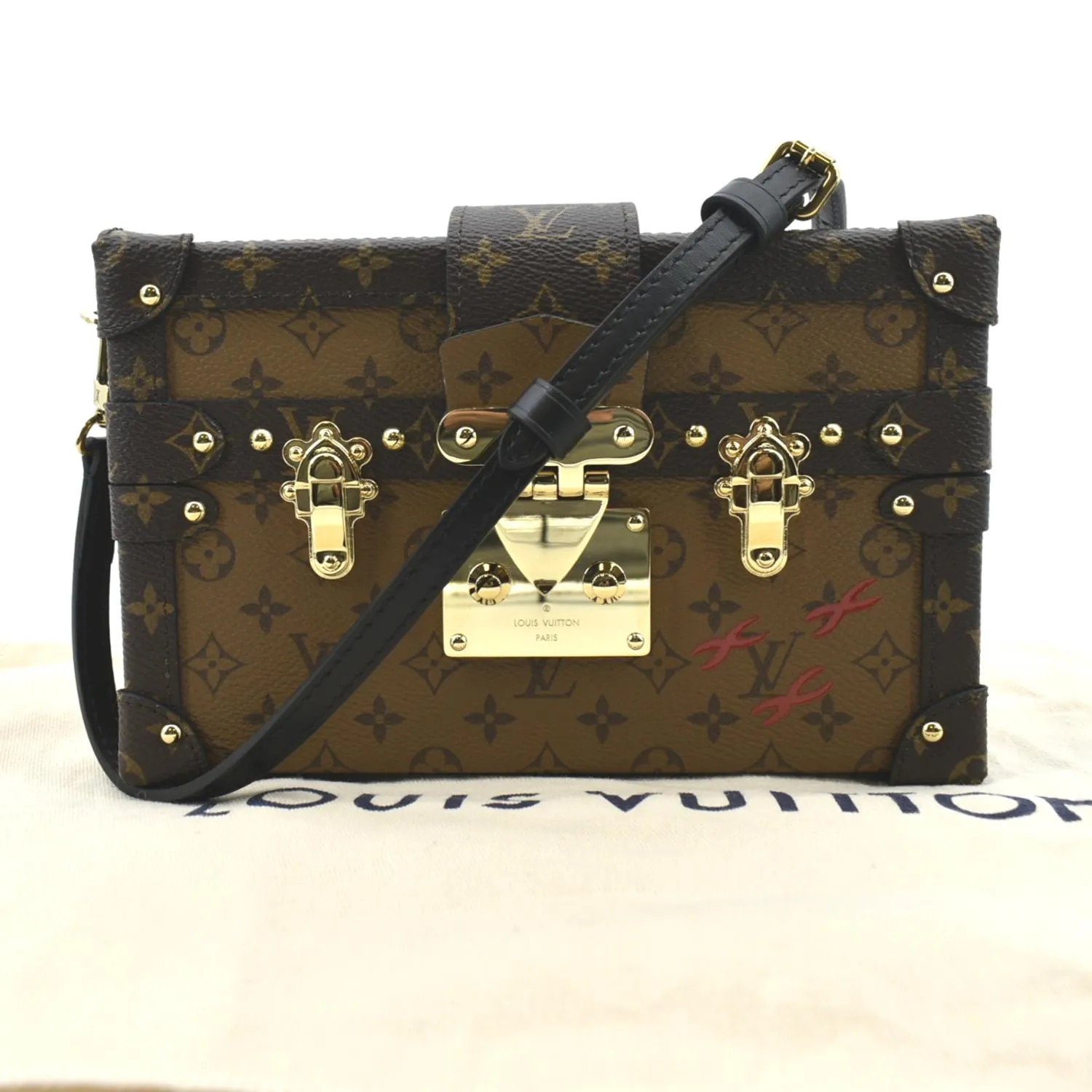 LOUIS VUITTON Petite Malle Monogram Reverse Canvas Shoulder Bag Brown