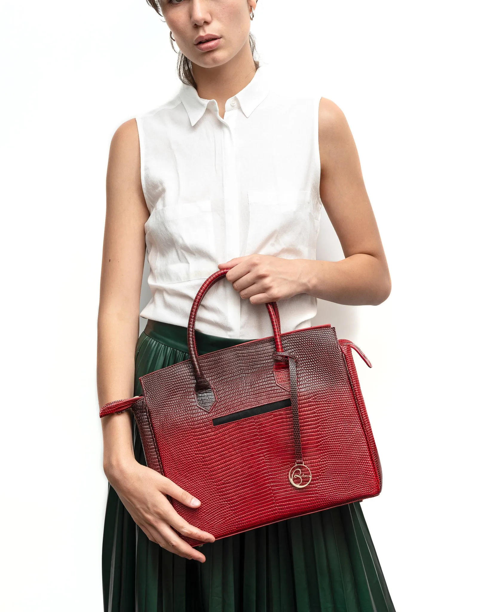 Luigia Leather Bag Lizard Print degraded red