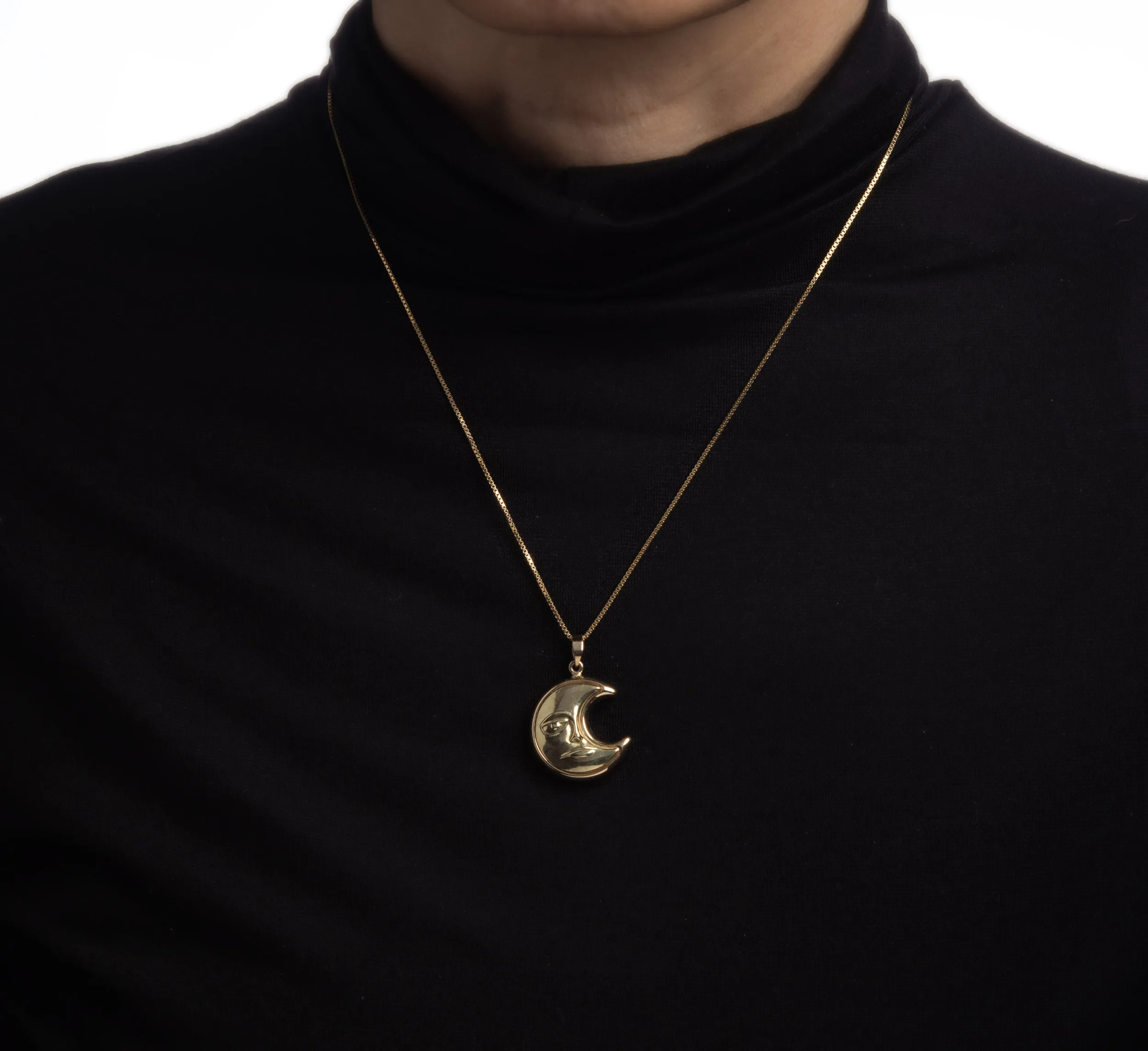 Man in the Moon Necklace Estate 14k Yellow Gold Celestial Jewelry Fine Vintage