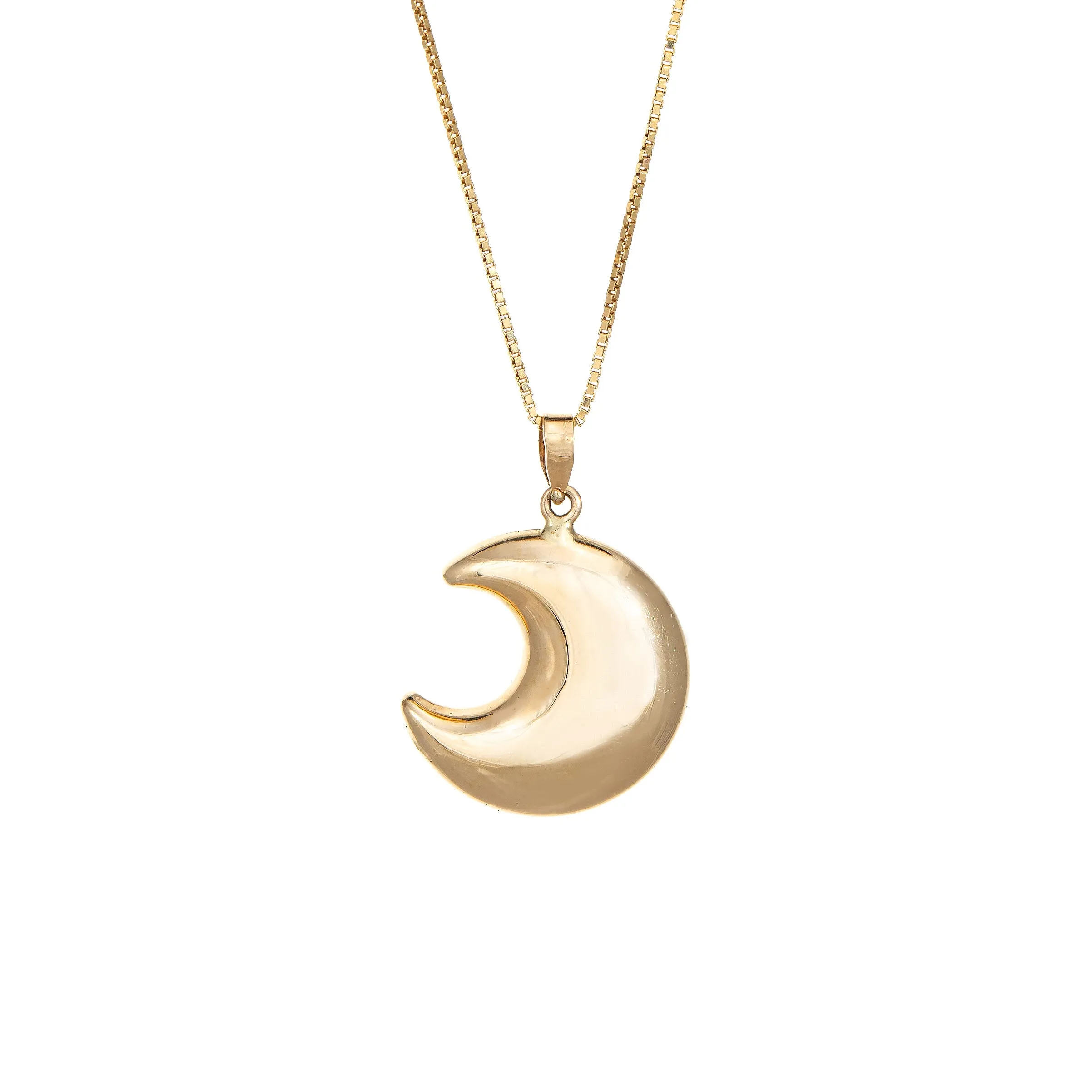 Man in the Moon Necklace Estate 14k Yellow Gold Celestial Jewelry Fine Vintage