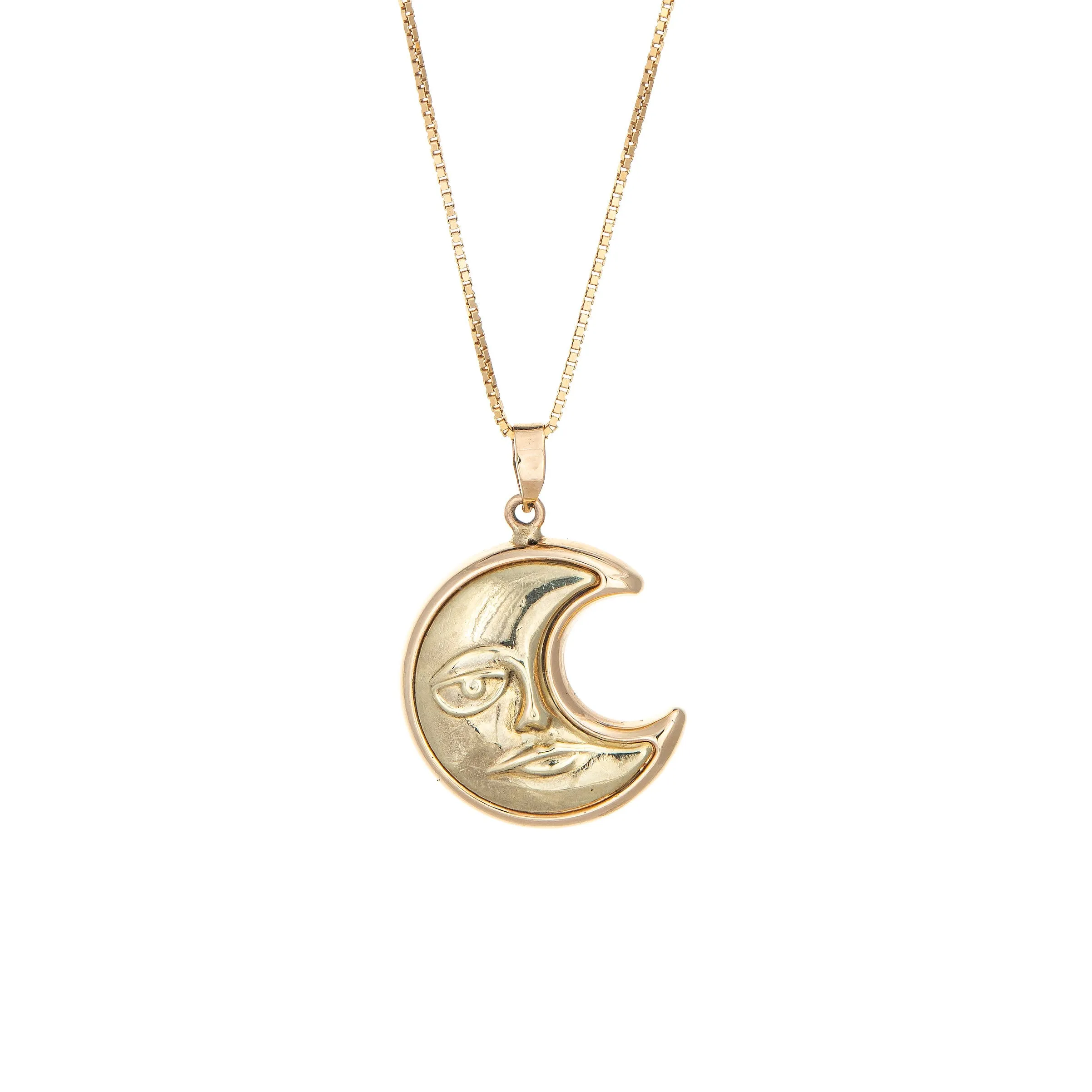 Man in the Moon Necklace Estate 14k Yellow Gold Celestial Jewelry Fine Vintage
