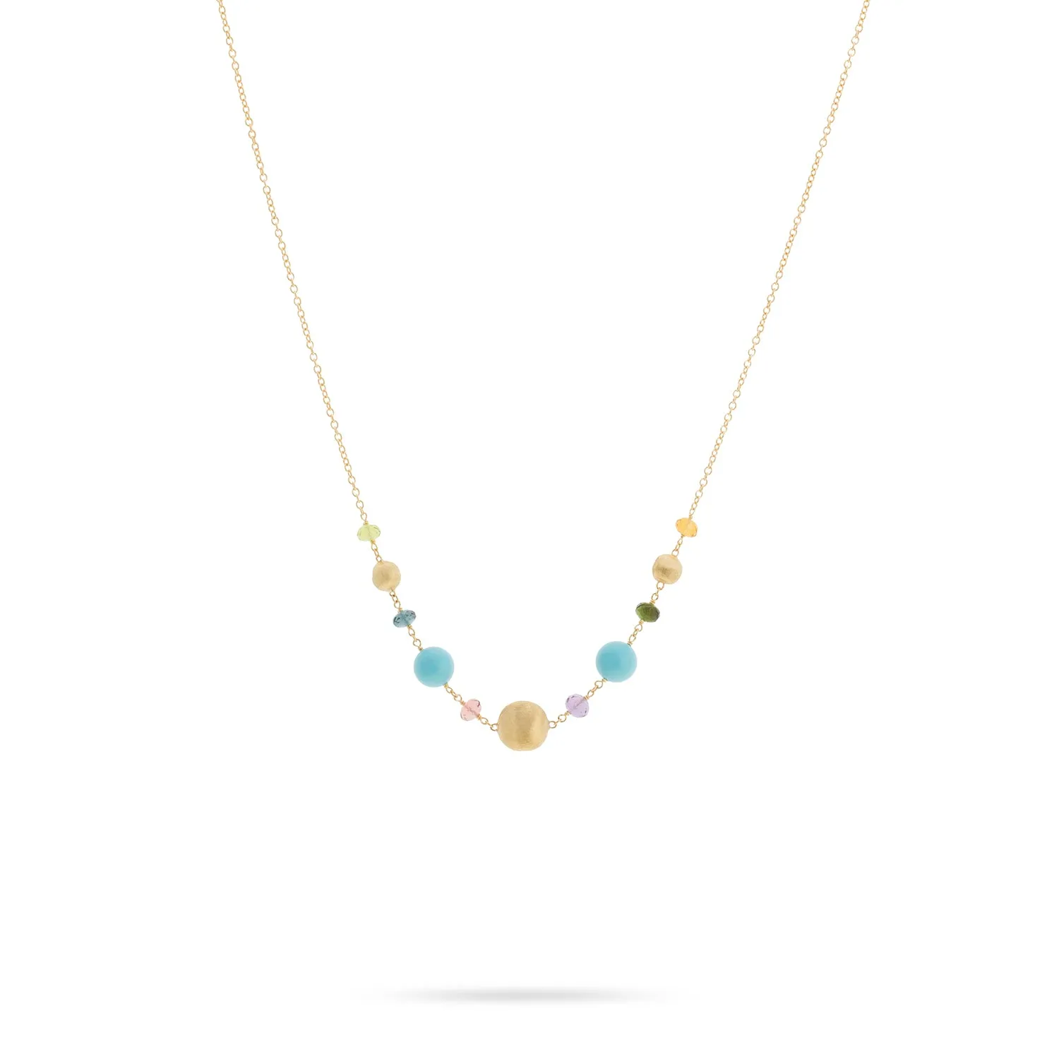 Marco Bicego Africa 18K Yellow Gold Turquoise and Mixed Gemstone Station Necklace