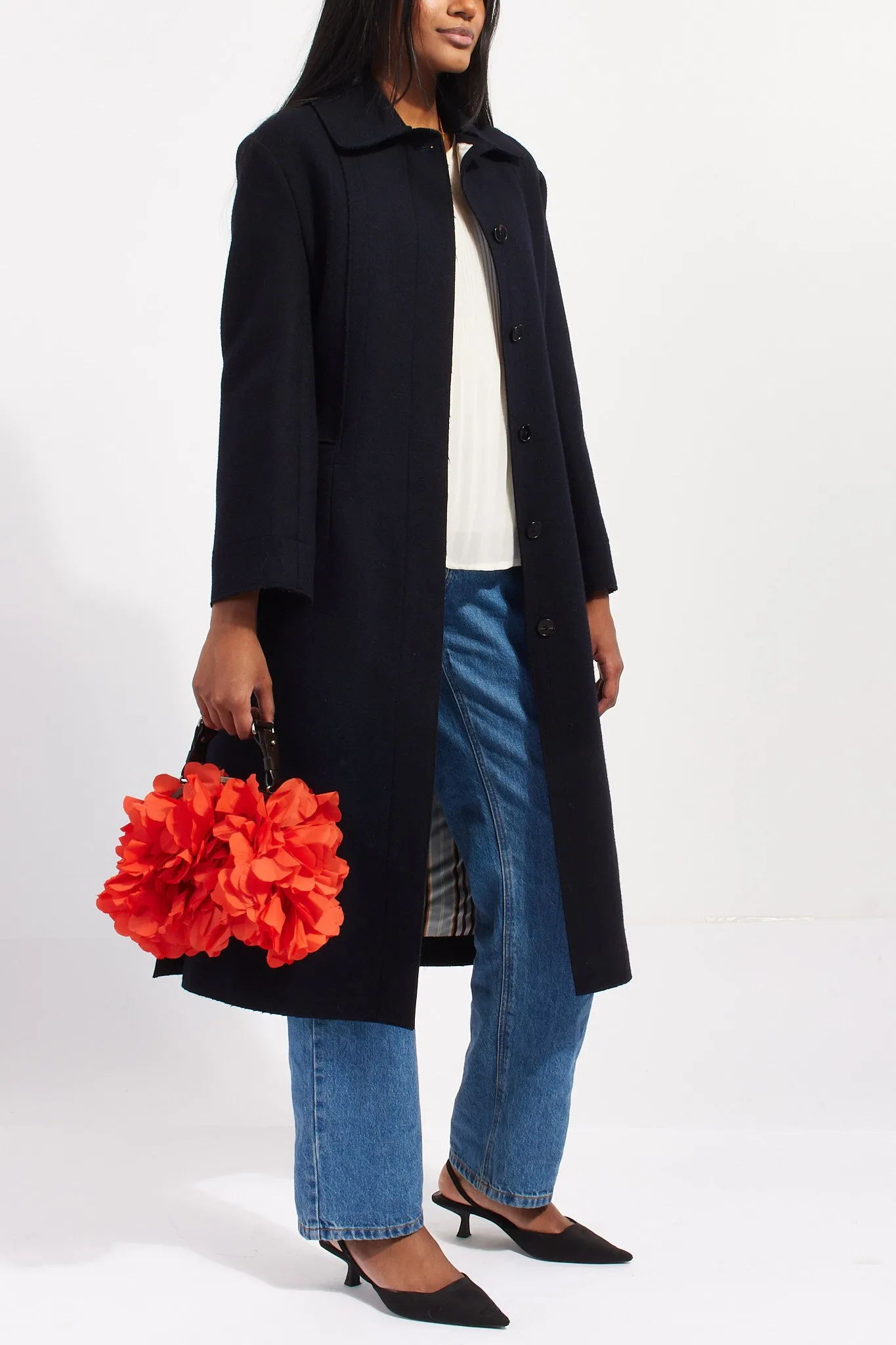 Marni Red Nylon Flower Ruffle Top Handle Clutch