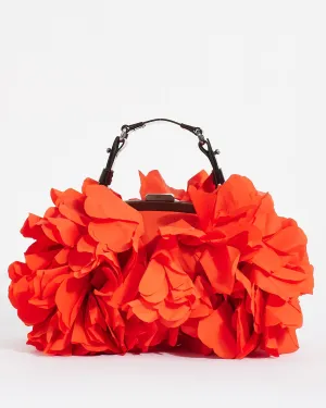 Marni Red Nylon Flower Ruffle Top Handle Clutch