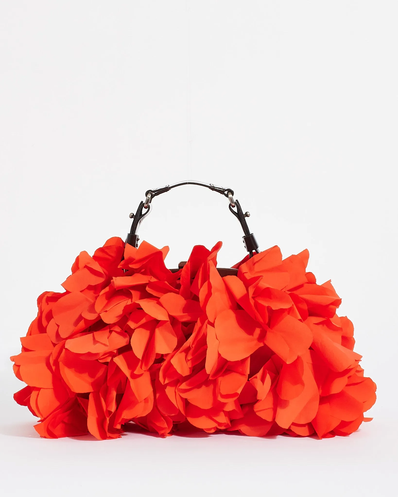 Marni Red Nylon Flower Ruffle Top Handle Clutch