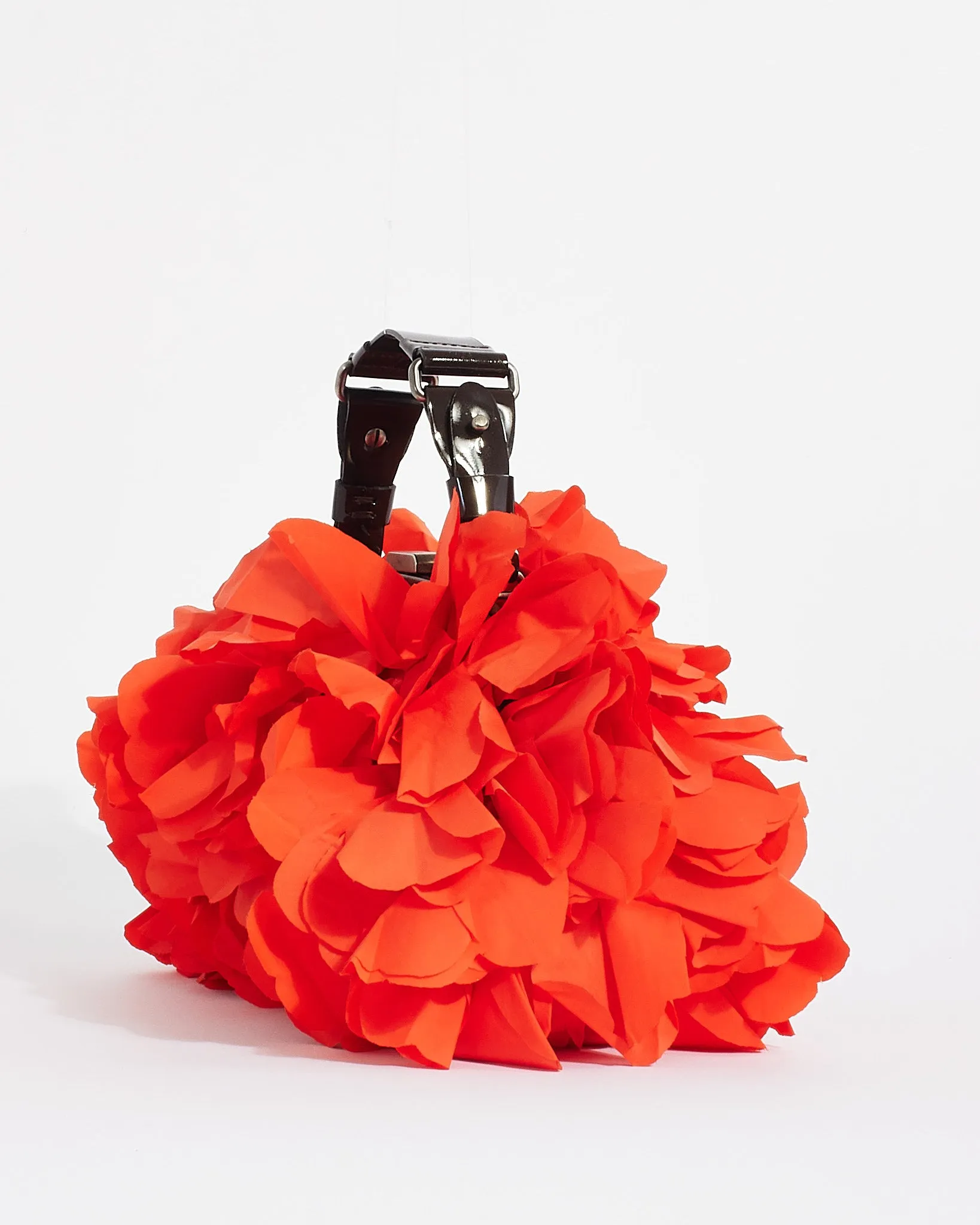 Marni Red Nylon Flower Ruffle Top Handle Clutch