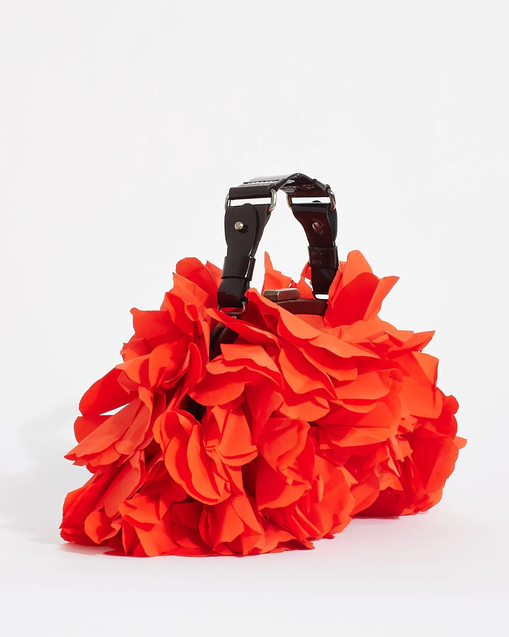 Marni Red Nylon Flower Ruffle Top Handle Clutch