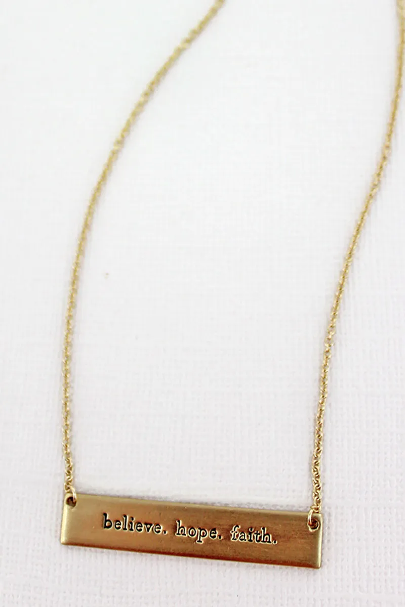 Matte Goldtone 'Believe Hope Faith' Bar Necklace