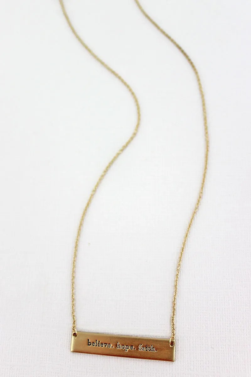 Matte Goldtone 'Believe Hope Faith' Bar Necklace