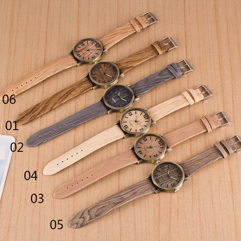 Men Wooden Quartz Leather Strap Casual Watches
