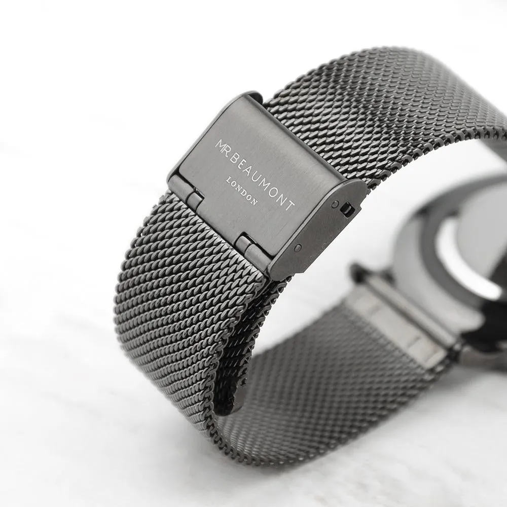 Men's Metallic Charcoal Grey Personalised Watch With Black Face