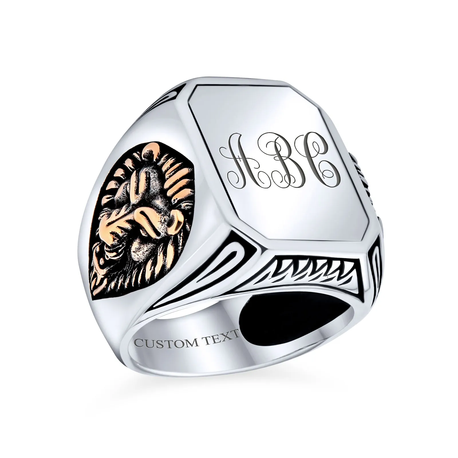 Mens Silver Ring Vintage Lion Signet King of Jungle Rectangle Oxidized .925 Silver