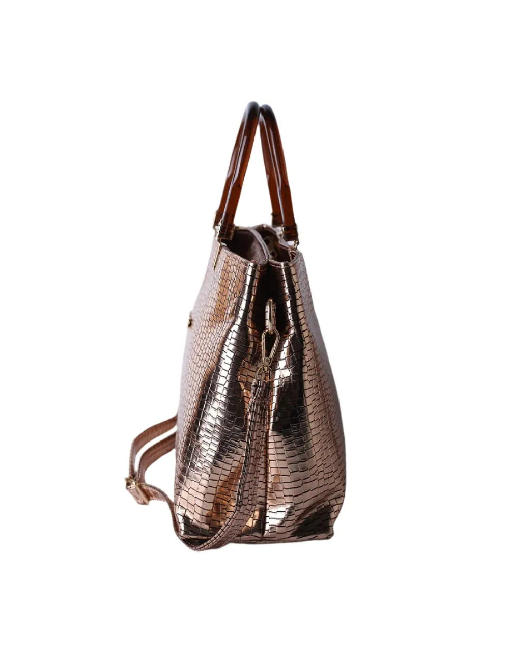 Metallic Bronze Croc Tote Bag