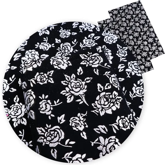 Metallic Silver Rose on Black Flocked Velvet