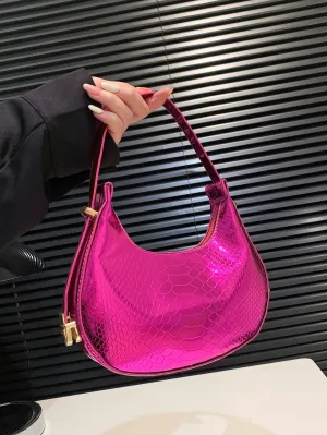 Metallic Snakeskin Embossed Hobo Bag - Pink