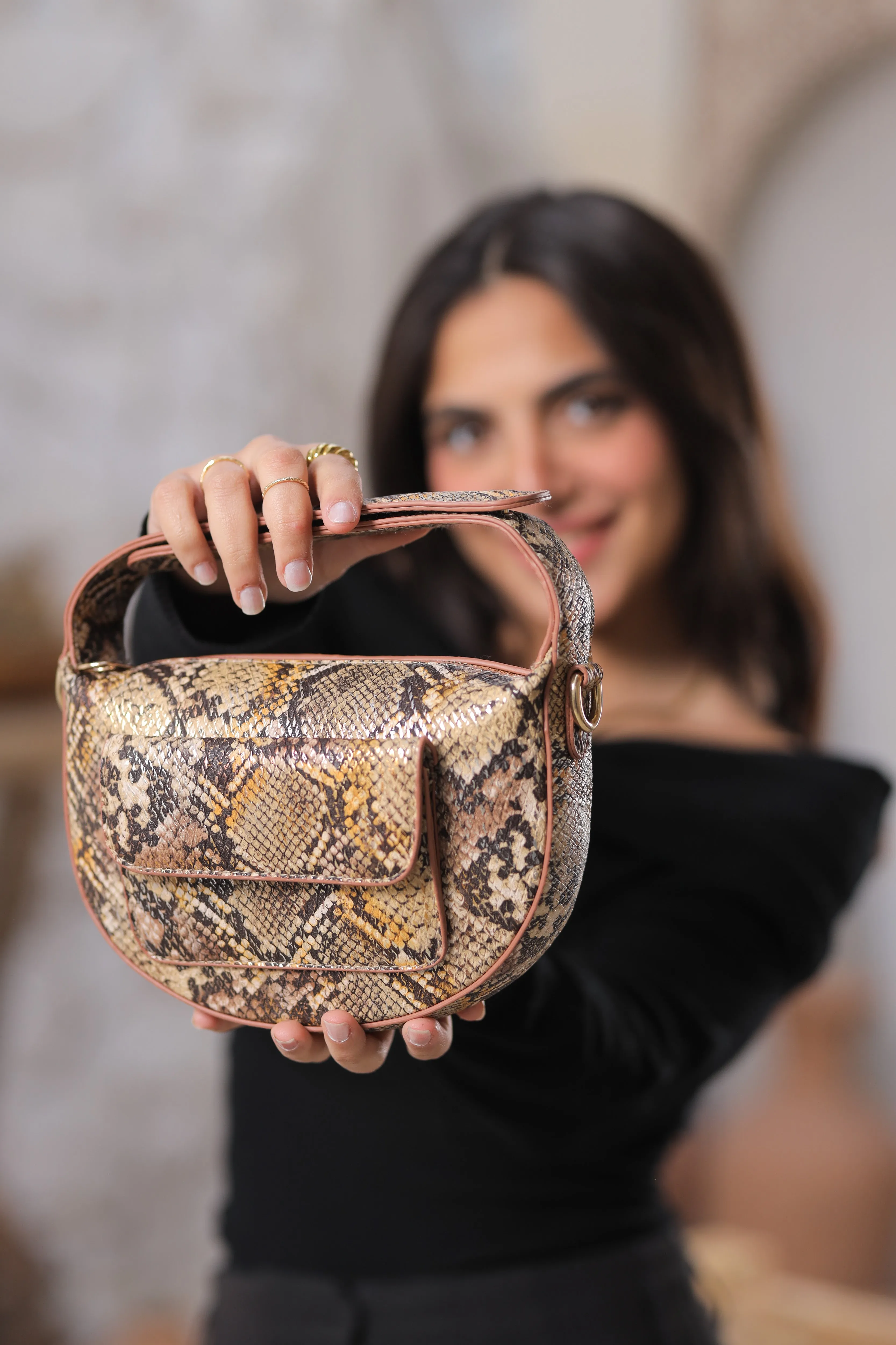 Midnight Luxe Bag - Beige Snake Skin
