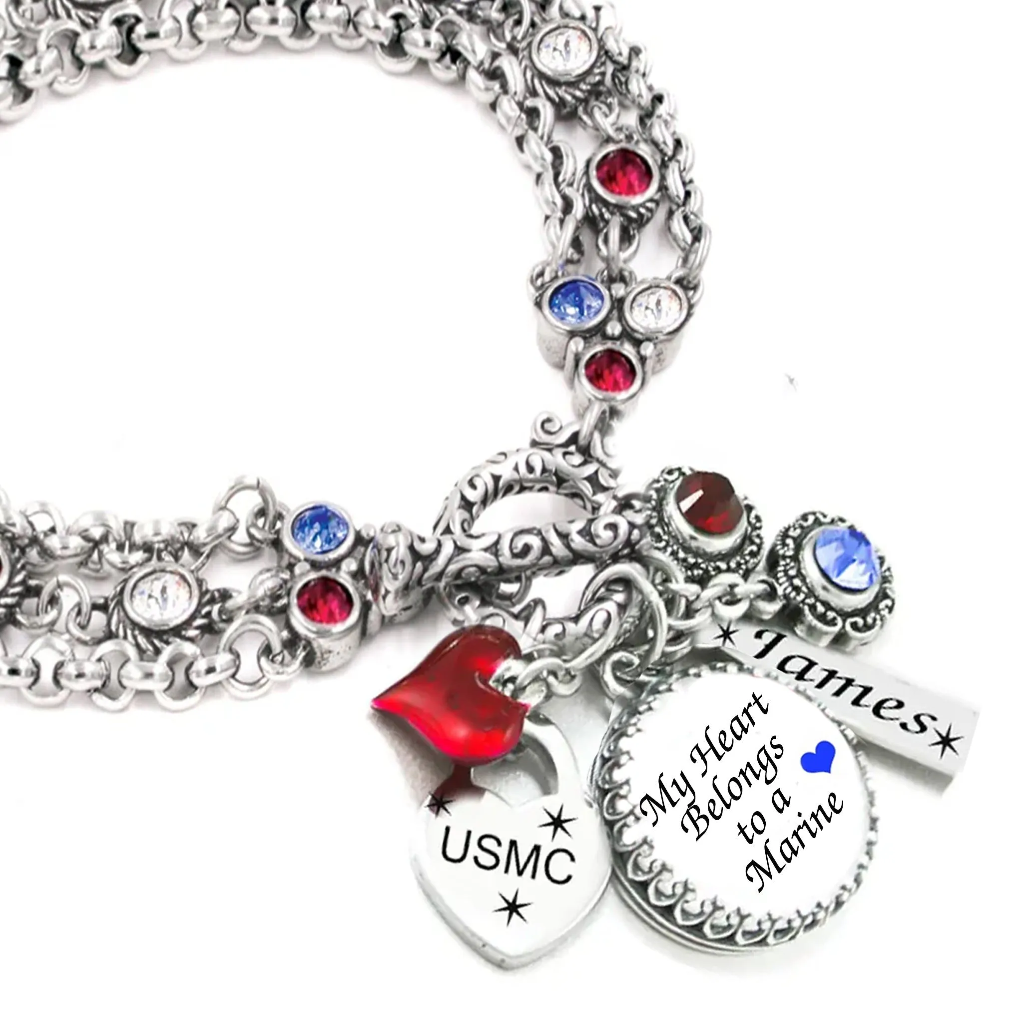 Military Charm Bracelet, Red, White and Blue