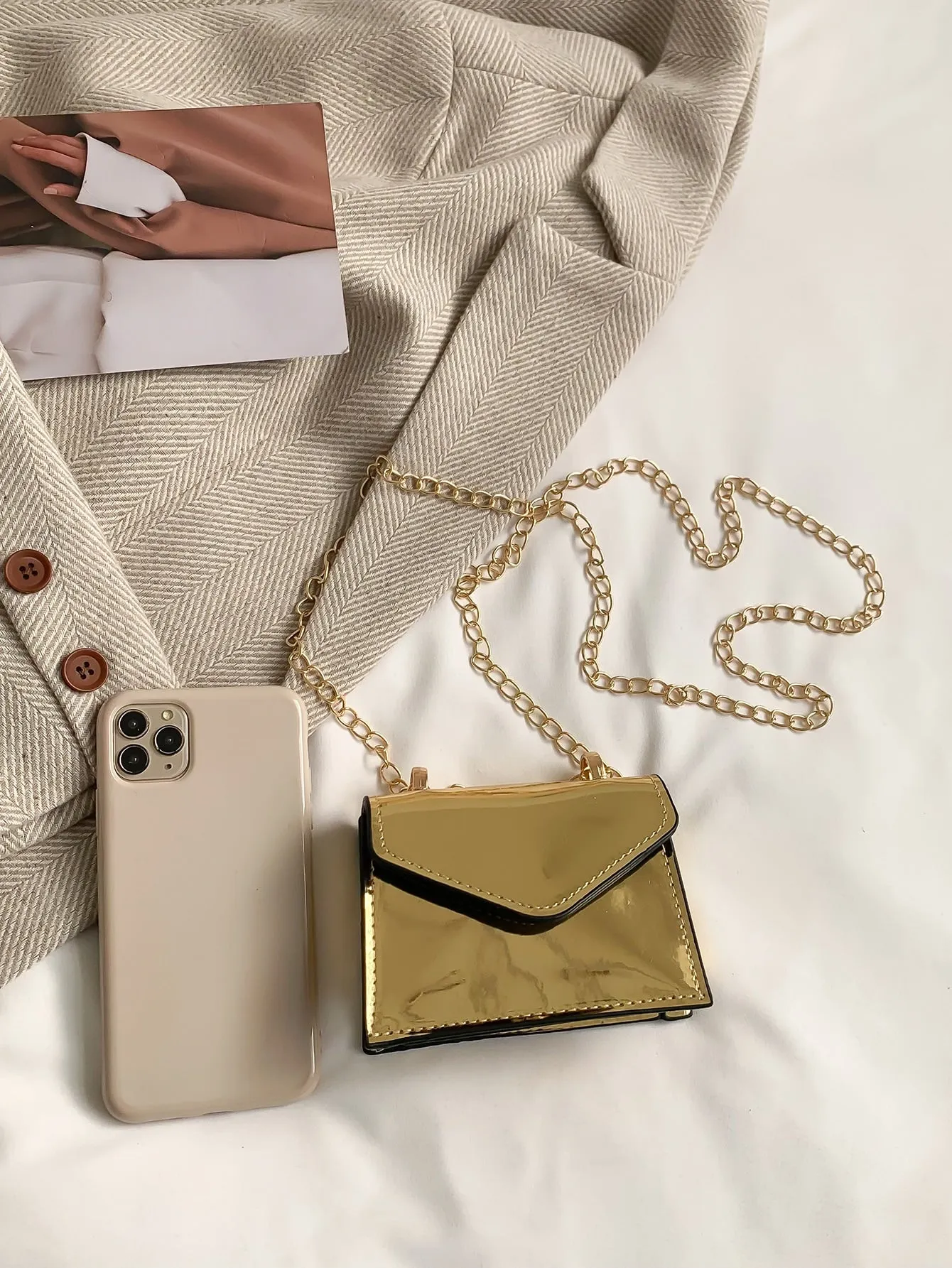 Mini Metallic Flap Square Bag - Gold