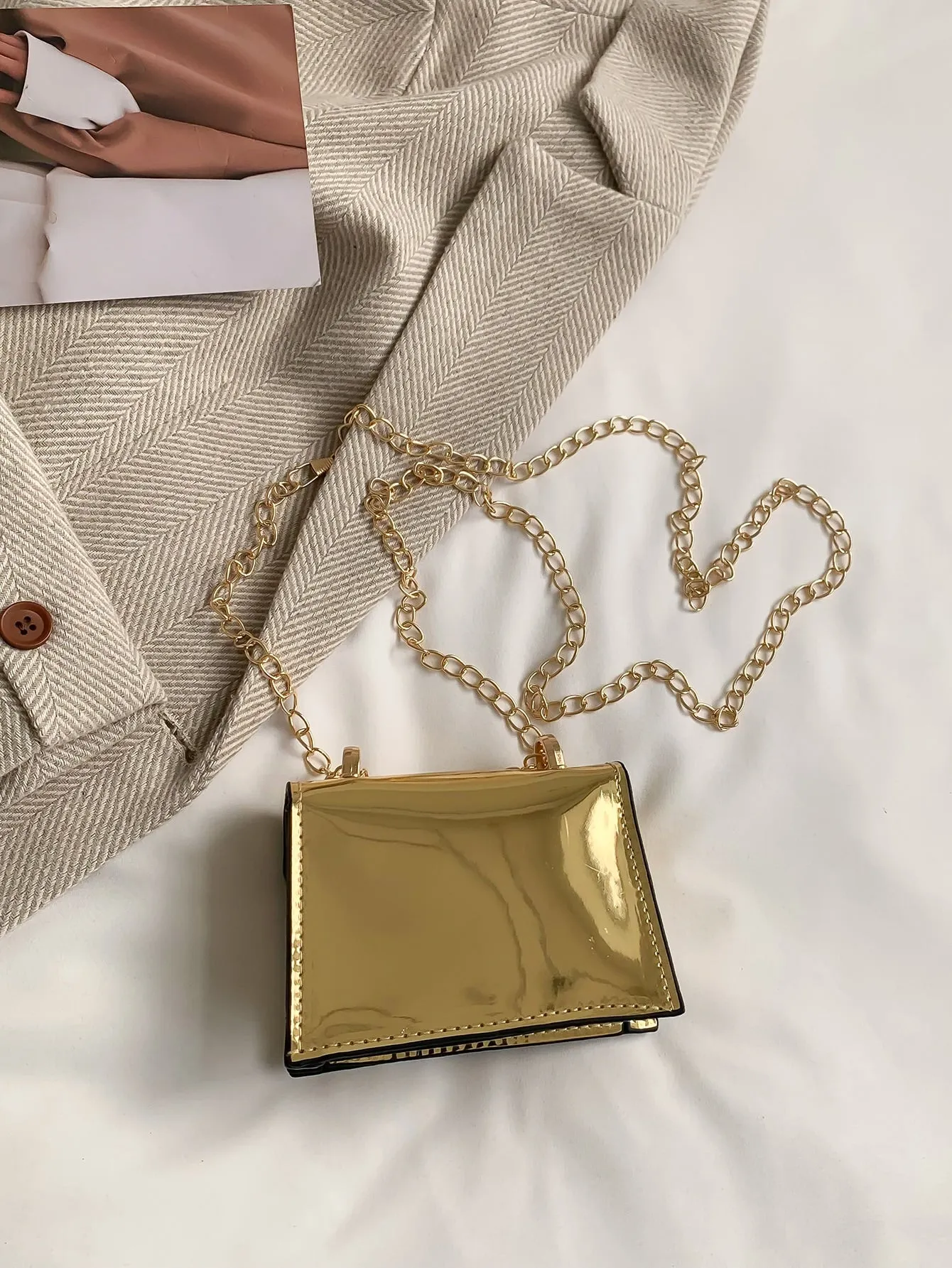 Mini Metallic Flap Square Bag - Gold