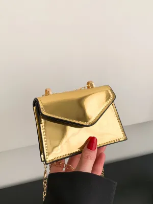 Mini Metallic Flap Square Bag - Gold