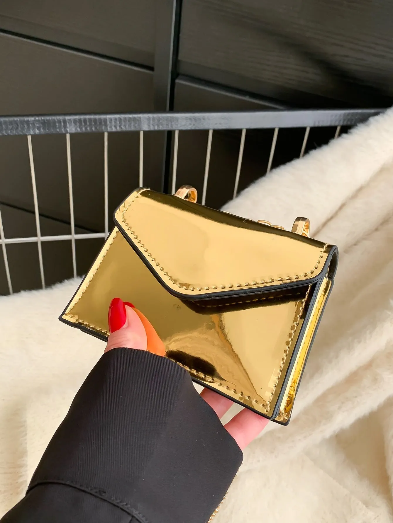 Mini Metallic Flap Square Bag - Gold