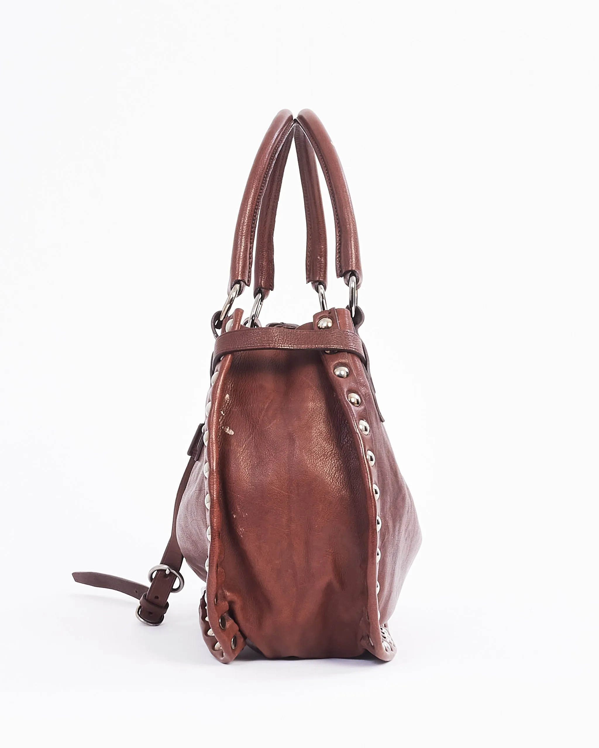 Miu Miu Brown Leather Studded Shoulder Bag