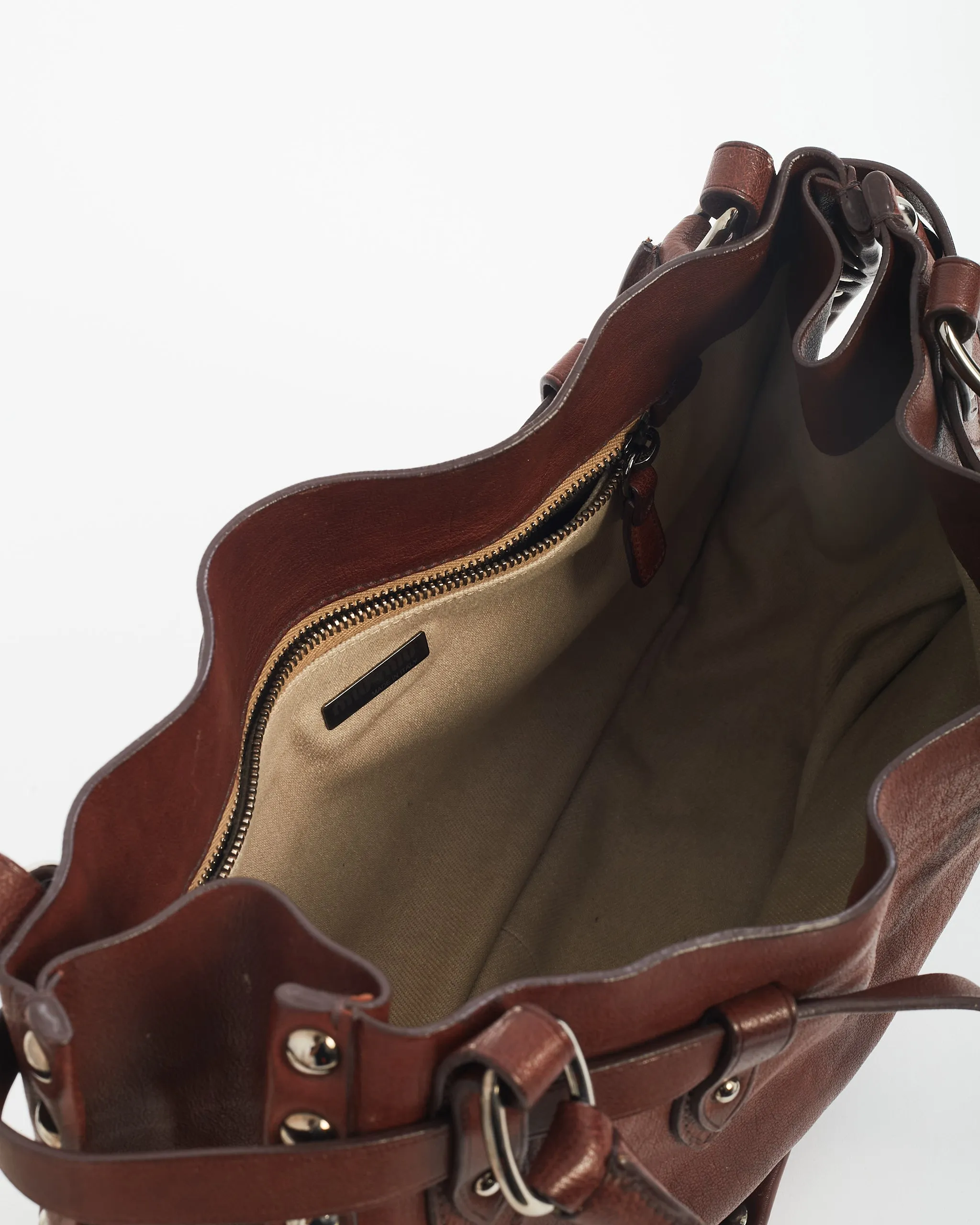 Miu Miu Brown Leather Studded Shoulder Bag