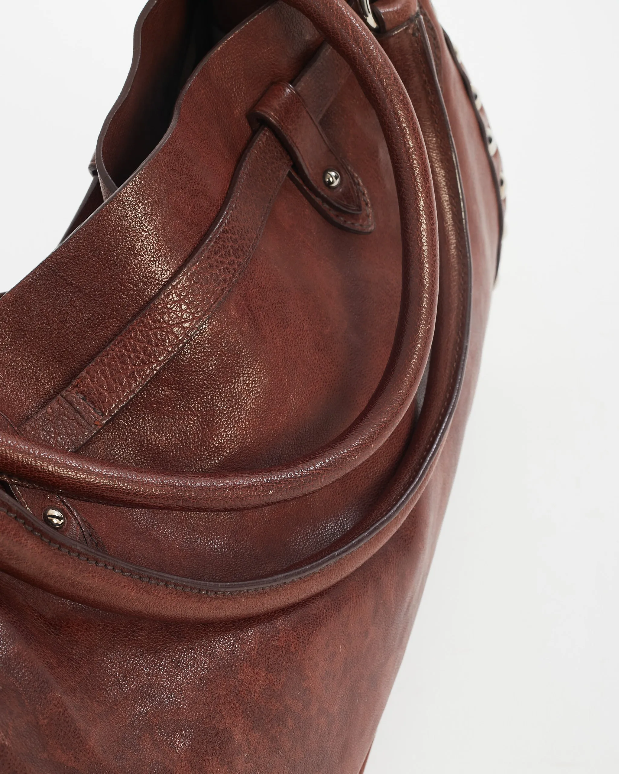 Miu Miu Brown Leather Studded Shoulder Bag