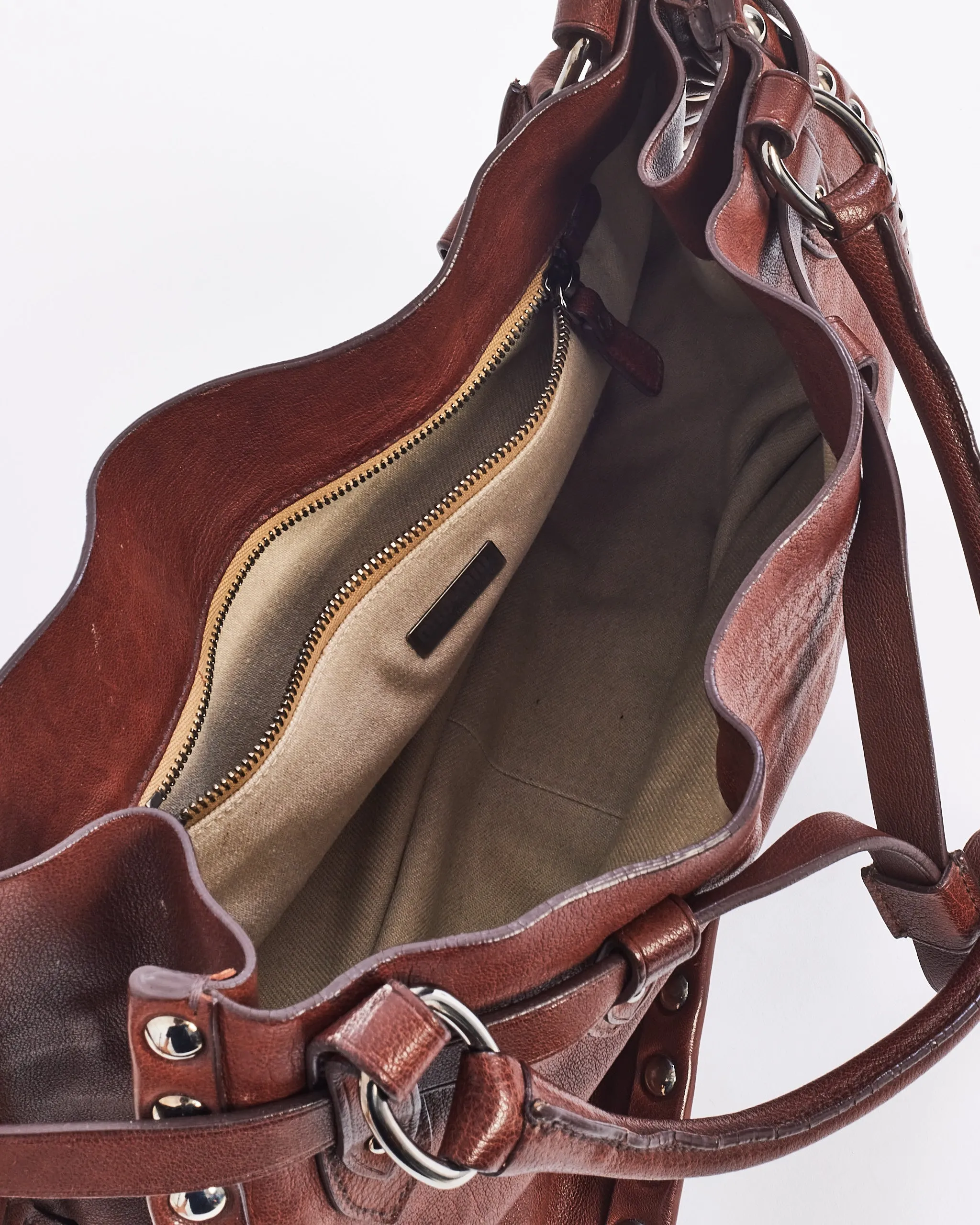 Miu Miu Brown Leather Studded Shoulder Bag