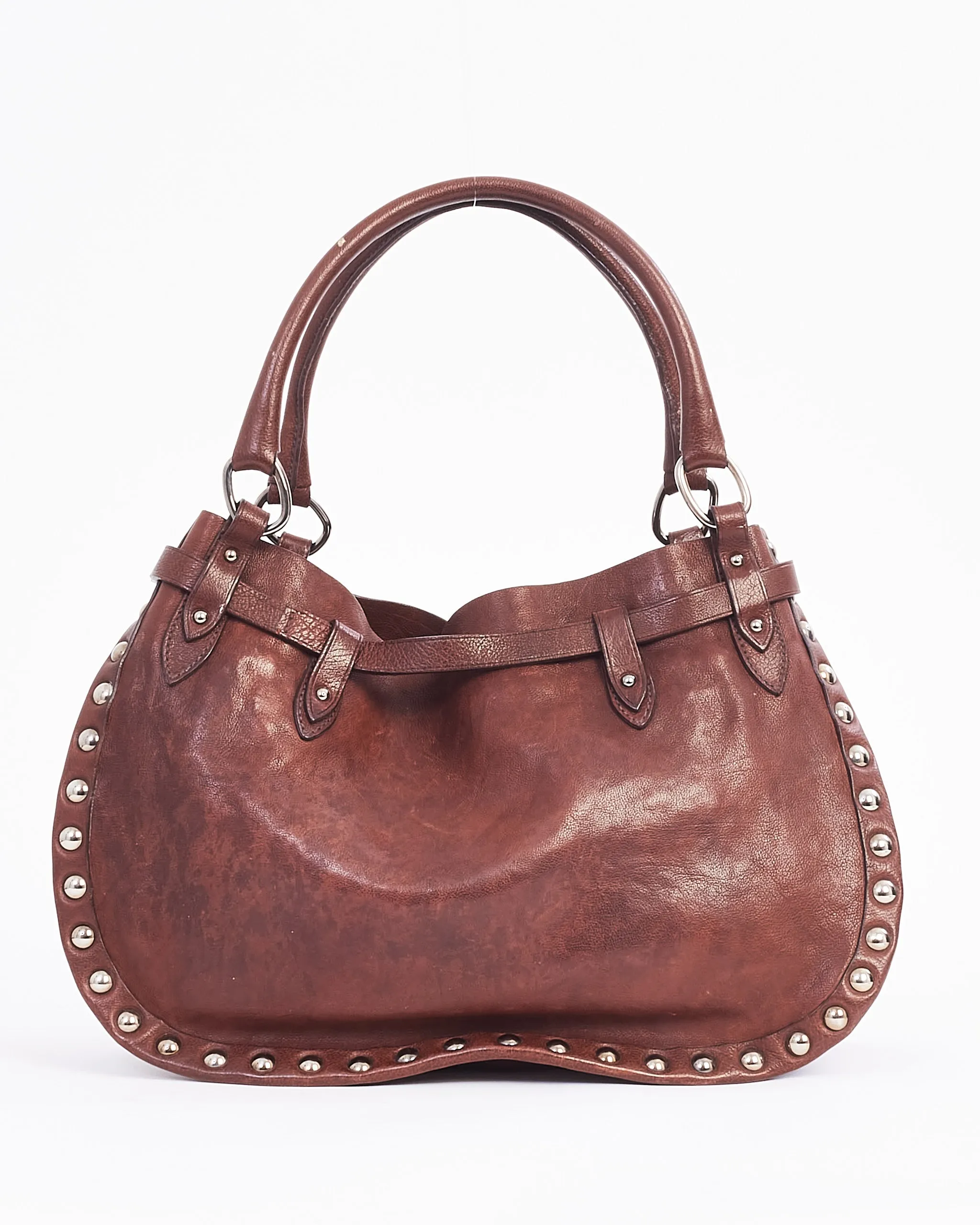 Miu Miu Brown Leather Studded Shoulder Bag