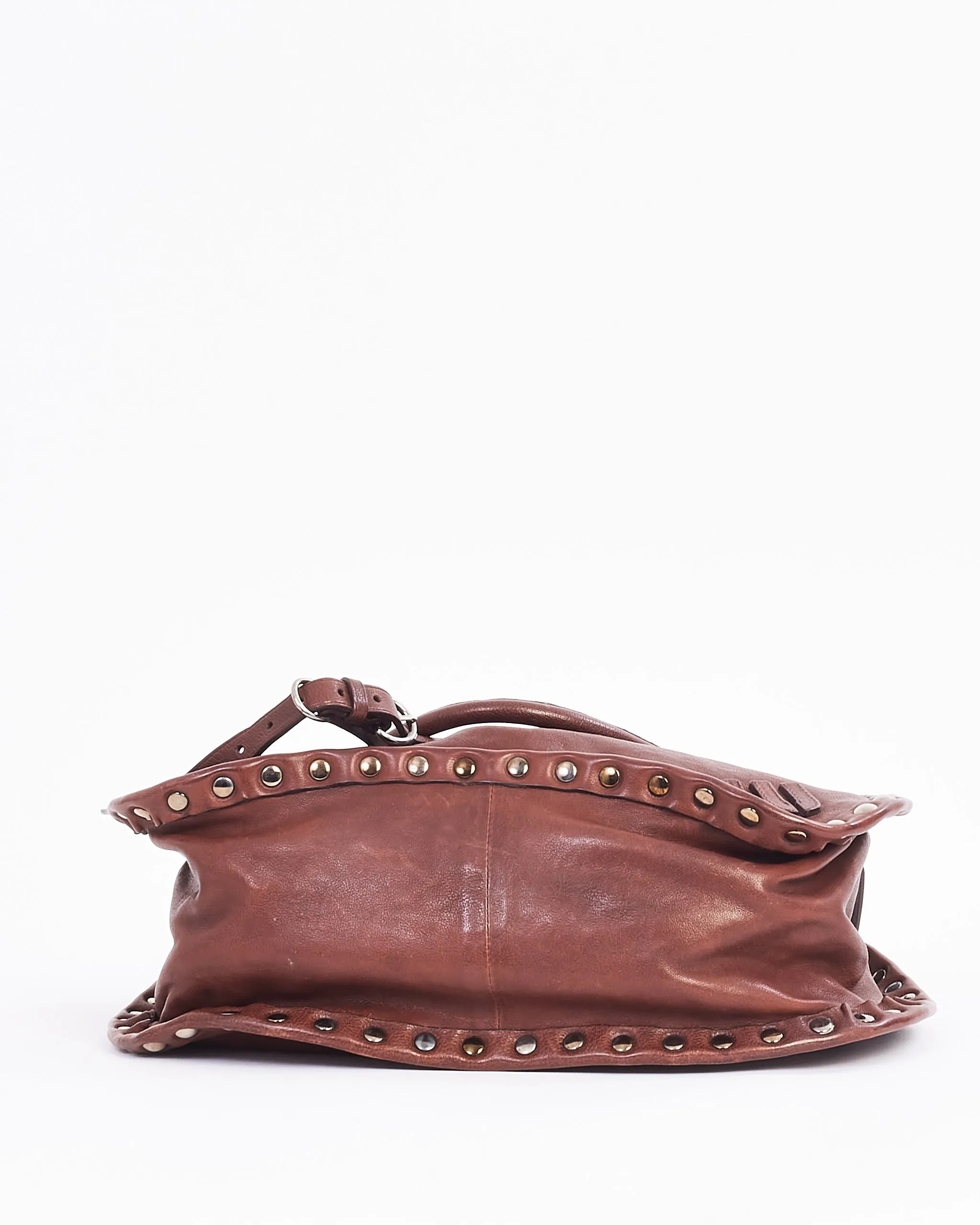 Miu Miu Brown Leather Studded Shoulder Bag
