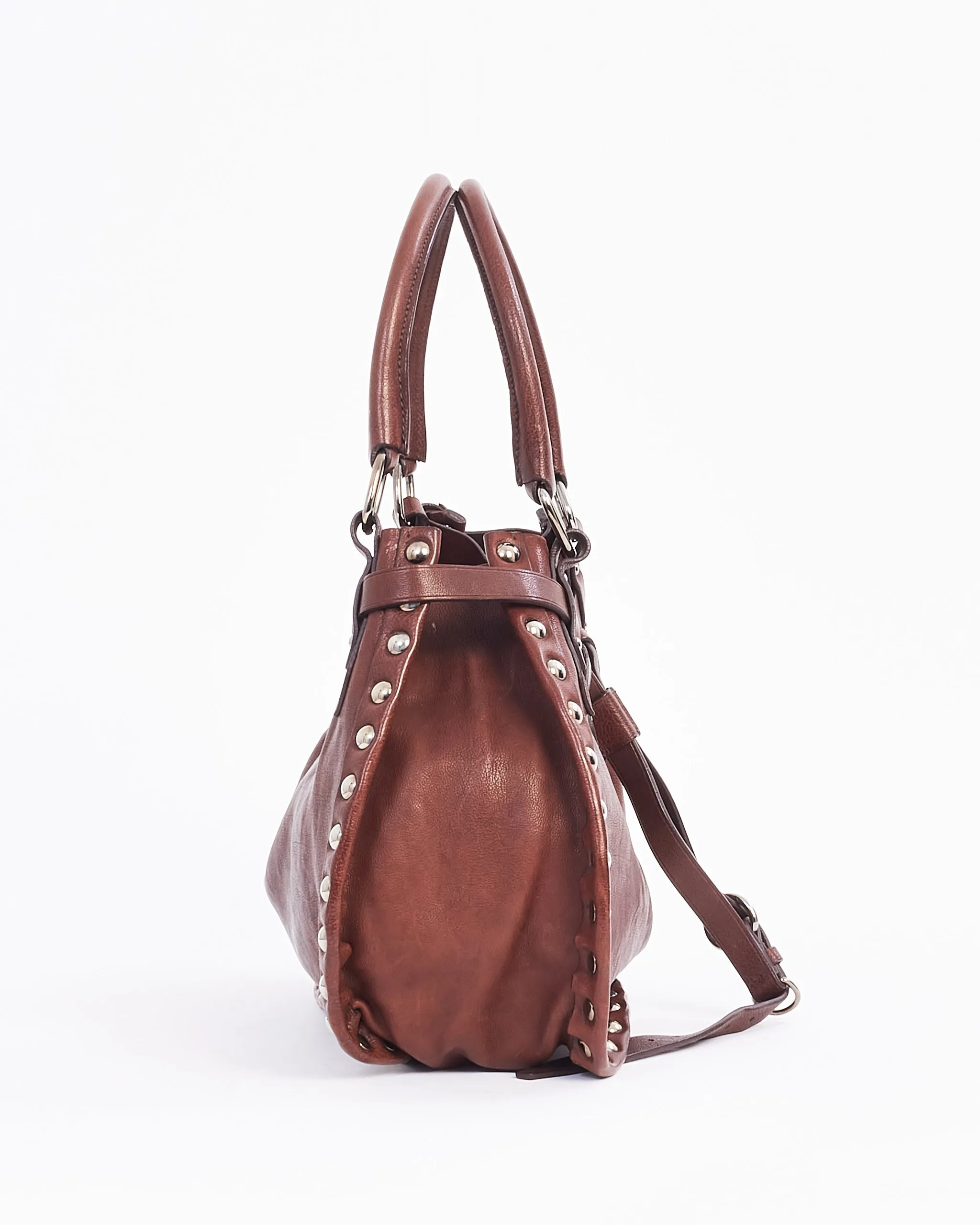 Miu Miu Brown Leather Studded Shoulder Bag