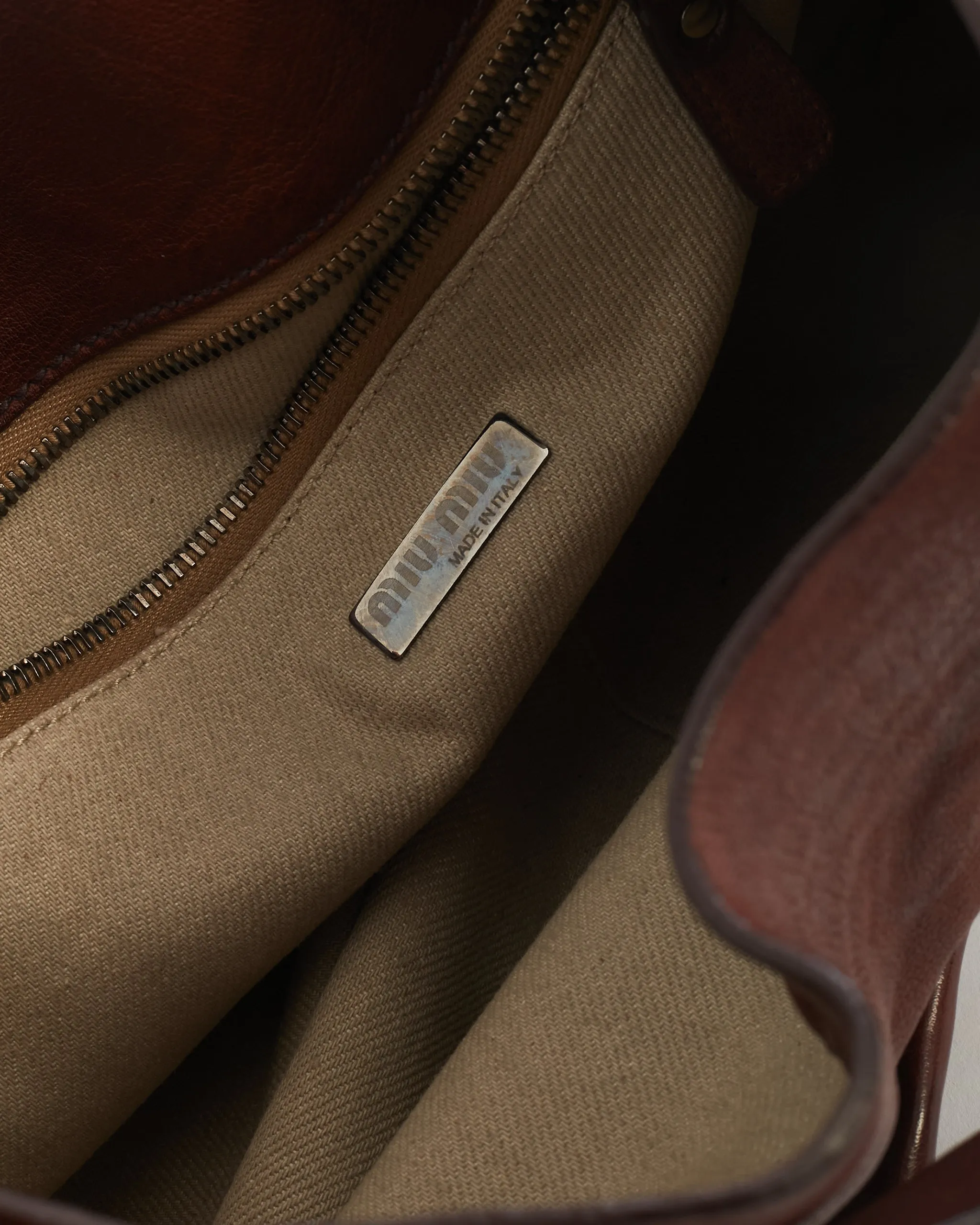 Miu Miu Brown Leather Studded Shoulder Bag