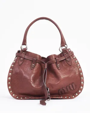 Miu Miu Brown Leather Studded Shoulder Bag