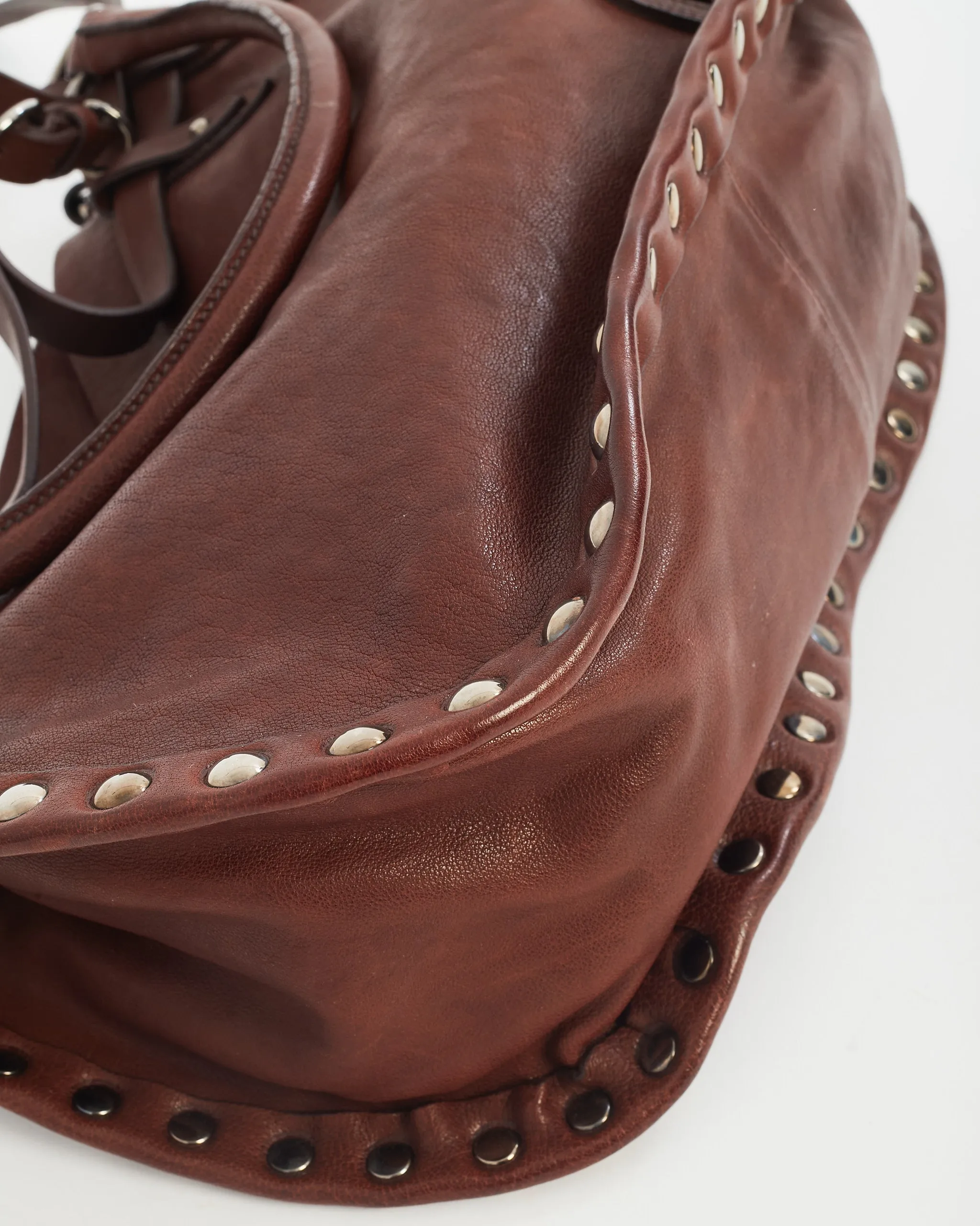 Miu Miu Brown Leather Studded Shoulder Bag