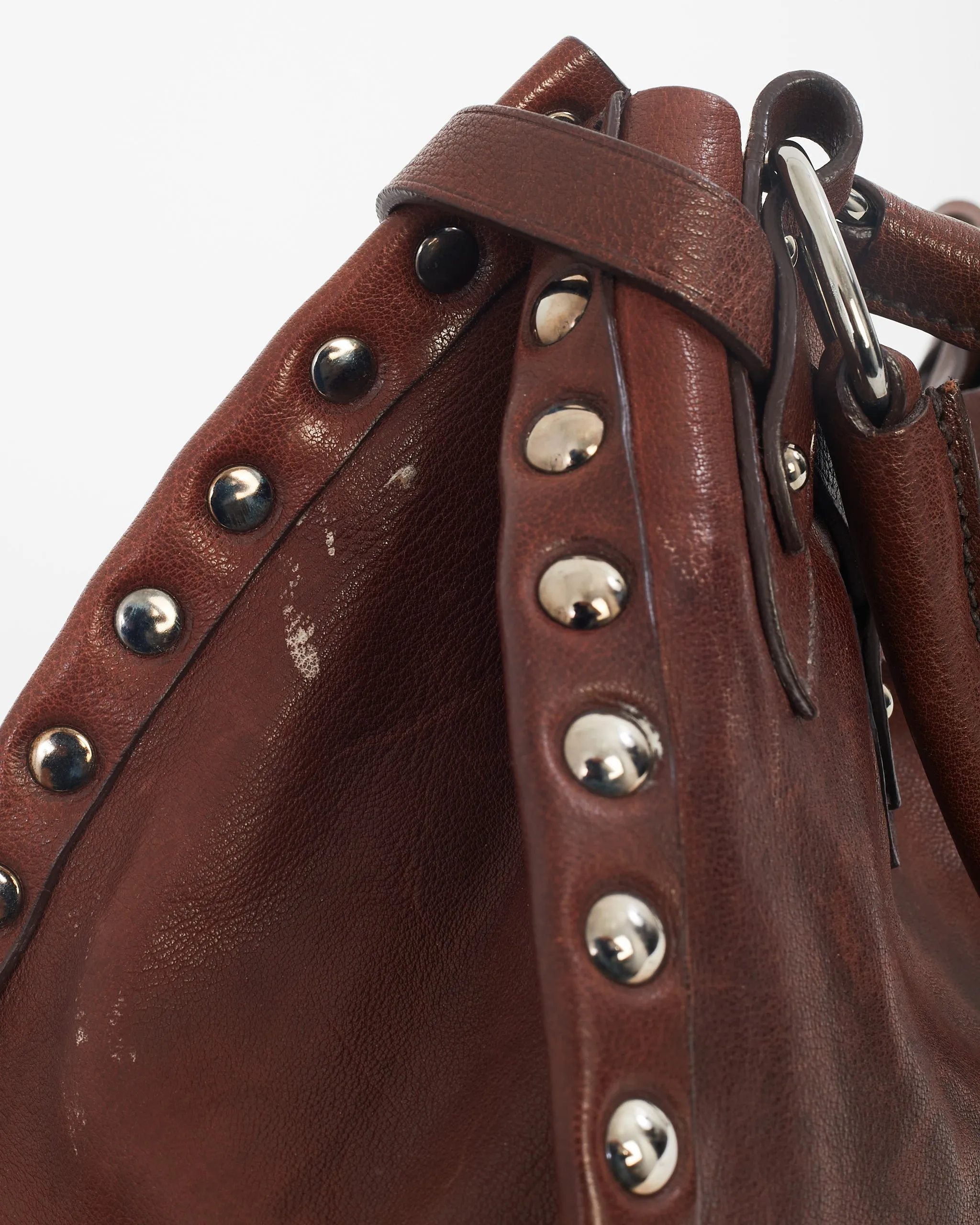 Miu Miu Brown Leather Studded Shoulder Bag