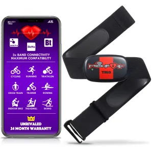 Mo-Fit Trio Heart Rate Monitor Chest Strap / HRM for Apple, Android, Peloton, Garmin, Strava, Zwift, ANT , 5.3 kHz Gym Equipment, and Bluetooth 4.0