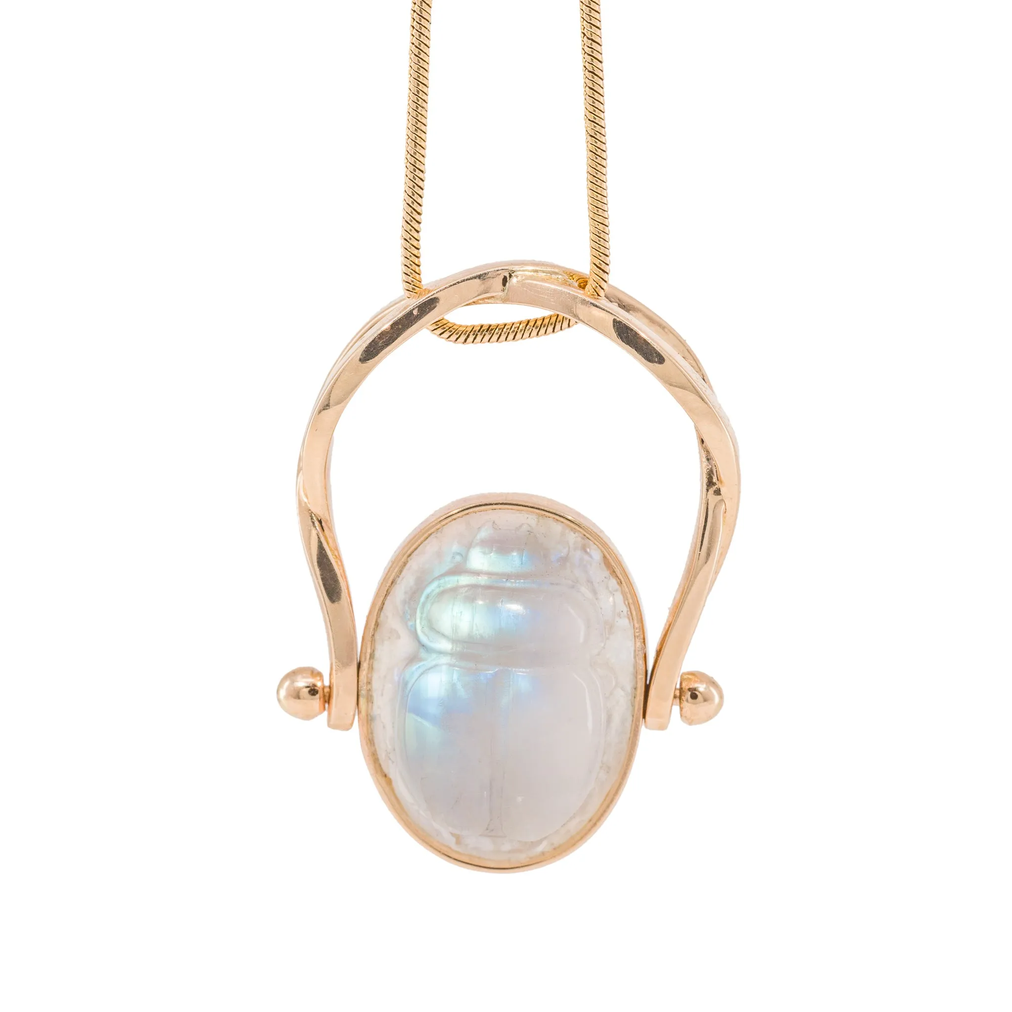 Moonstone Scarab 11.25 Carat 14k Handcrafted Gemstone Swivel Ring & Pendant